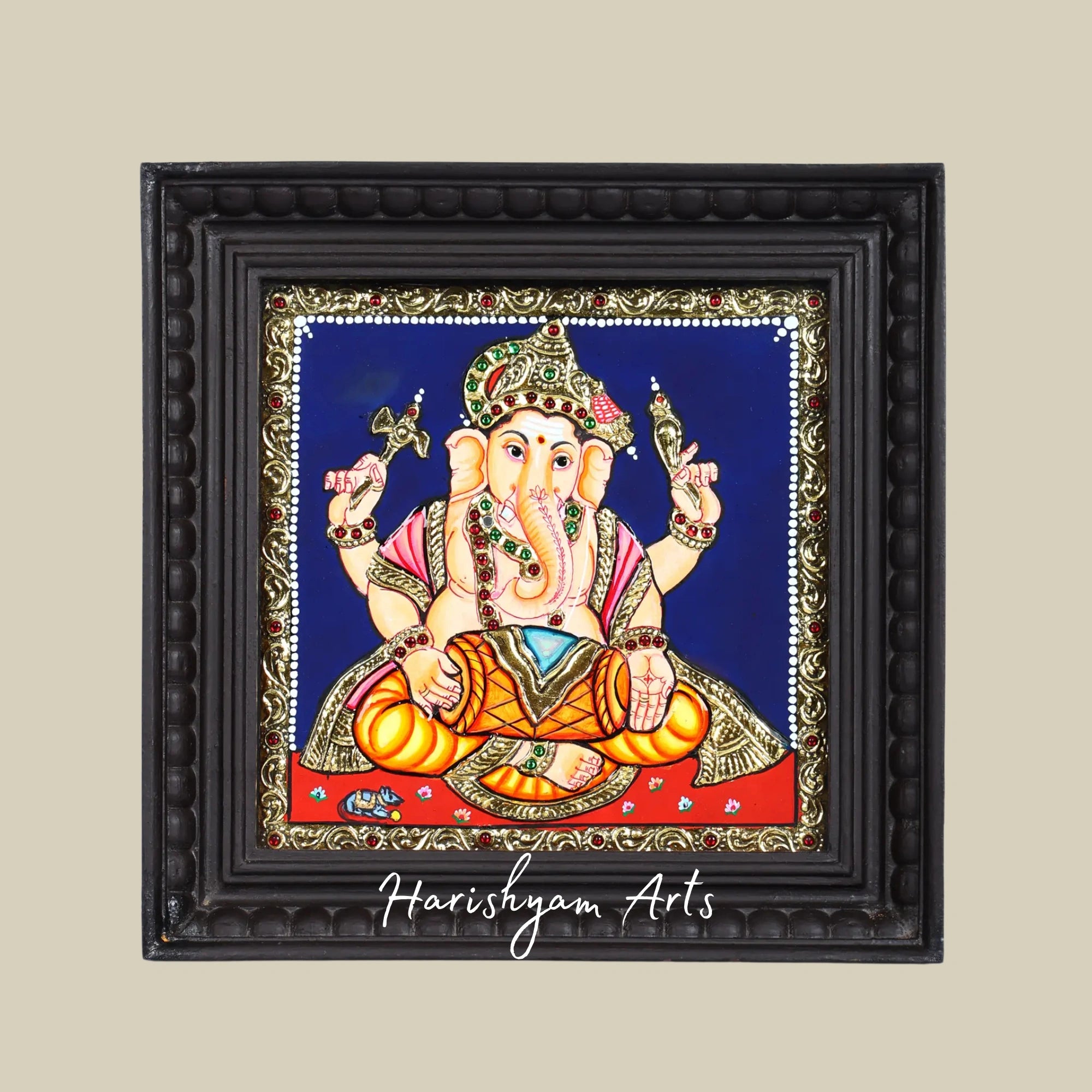 28" Set of 8 Musical Ganesha Tanjore Paintings with Gold Detailing4