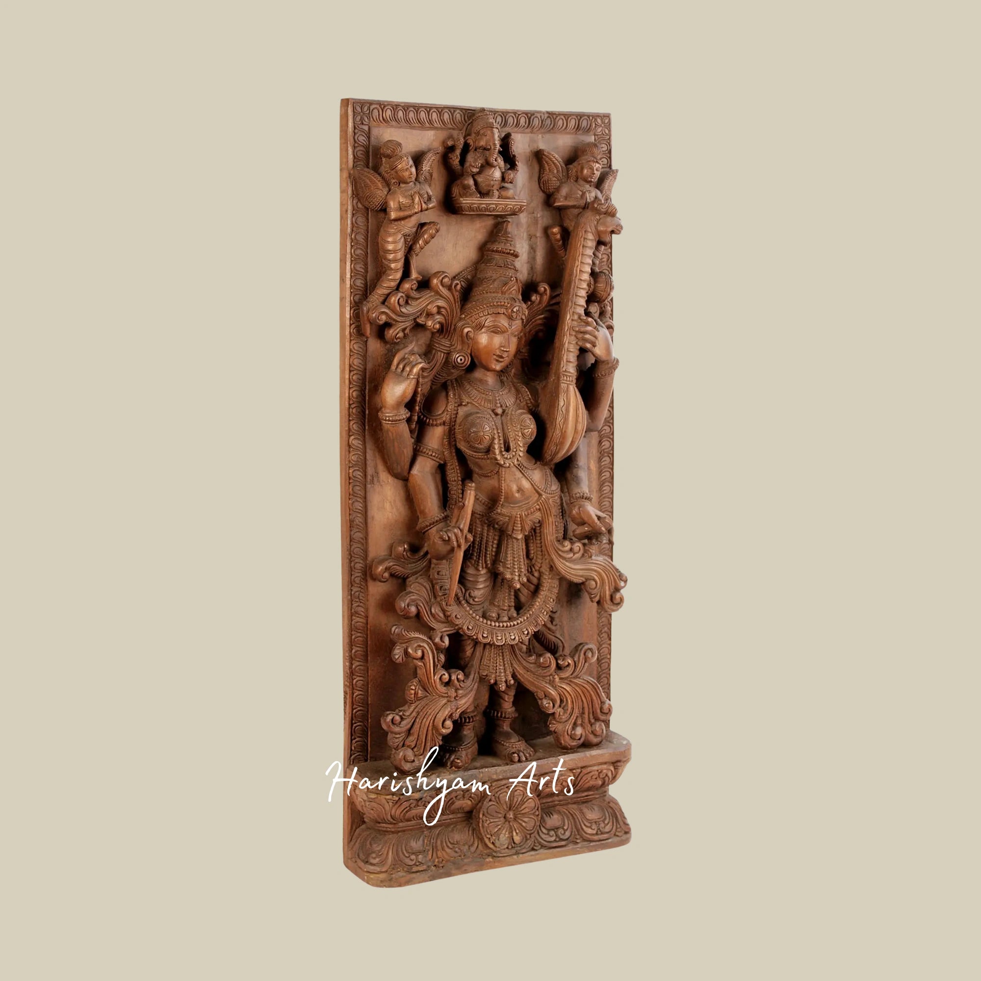 28" Teakwood Saraswati Maa Carved Statue