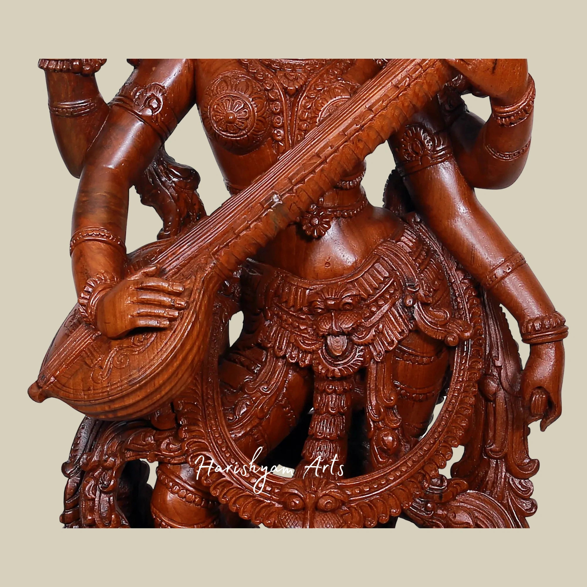 28" Teakwood Saraswati Maa Carved Statue2