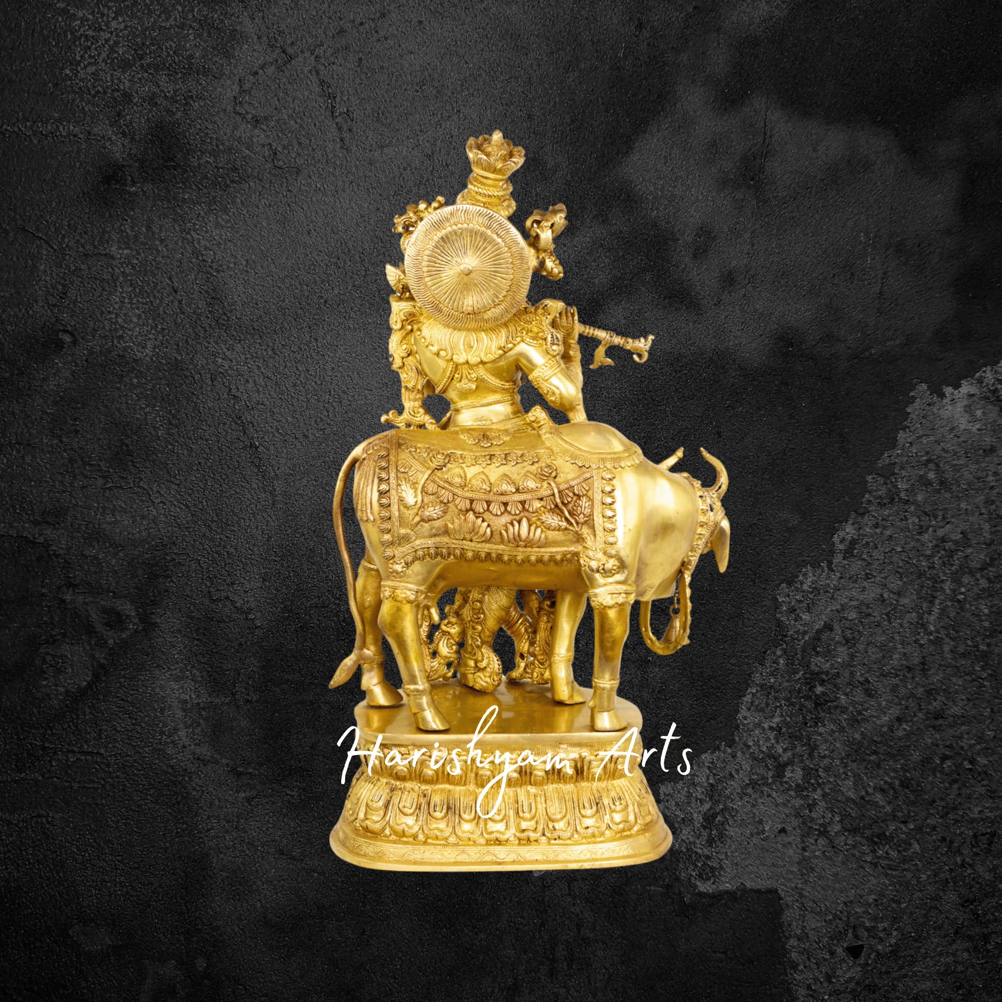 28" Traditional Brass Krishna with Cow Idol for Home Temple