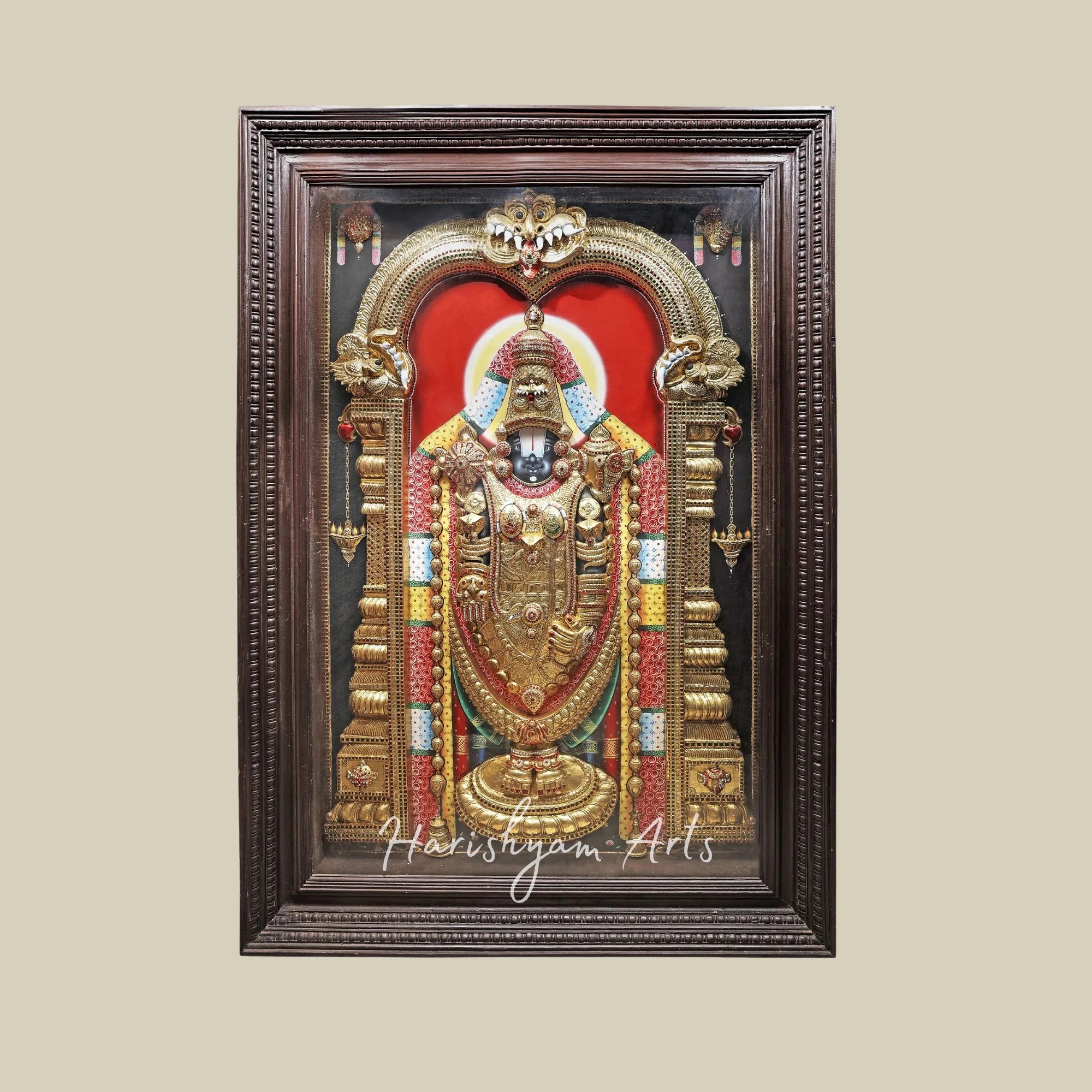 28" Traditional Tanjore Painting of Lord Venkateshwara as Balaji with Intricate Detailing