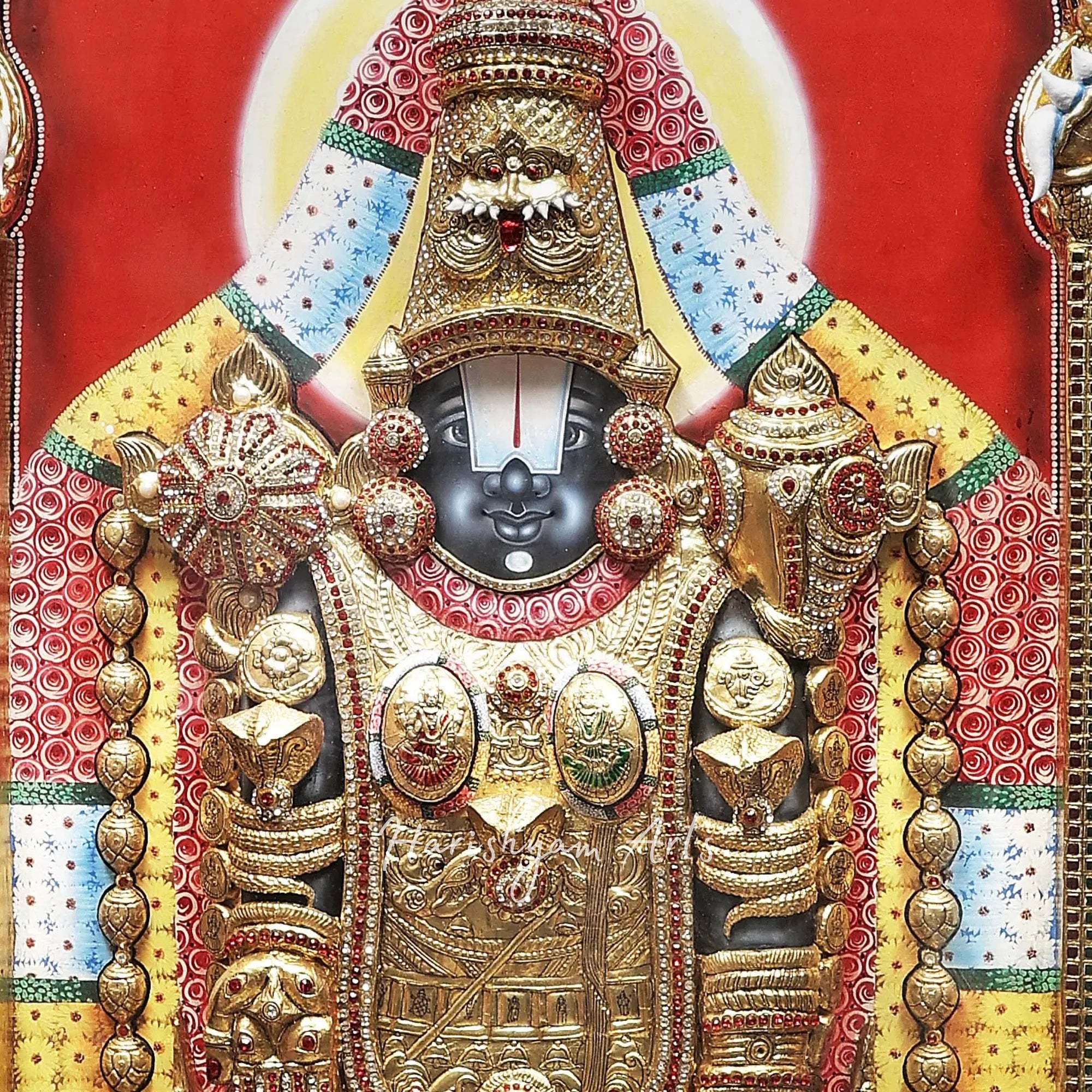 28" Traditional Tanjore Painting of Lord Venkateshwara as Balaji with Intricate Detailing