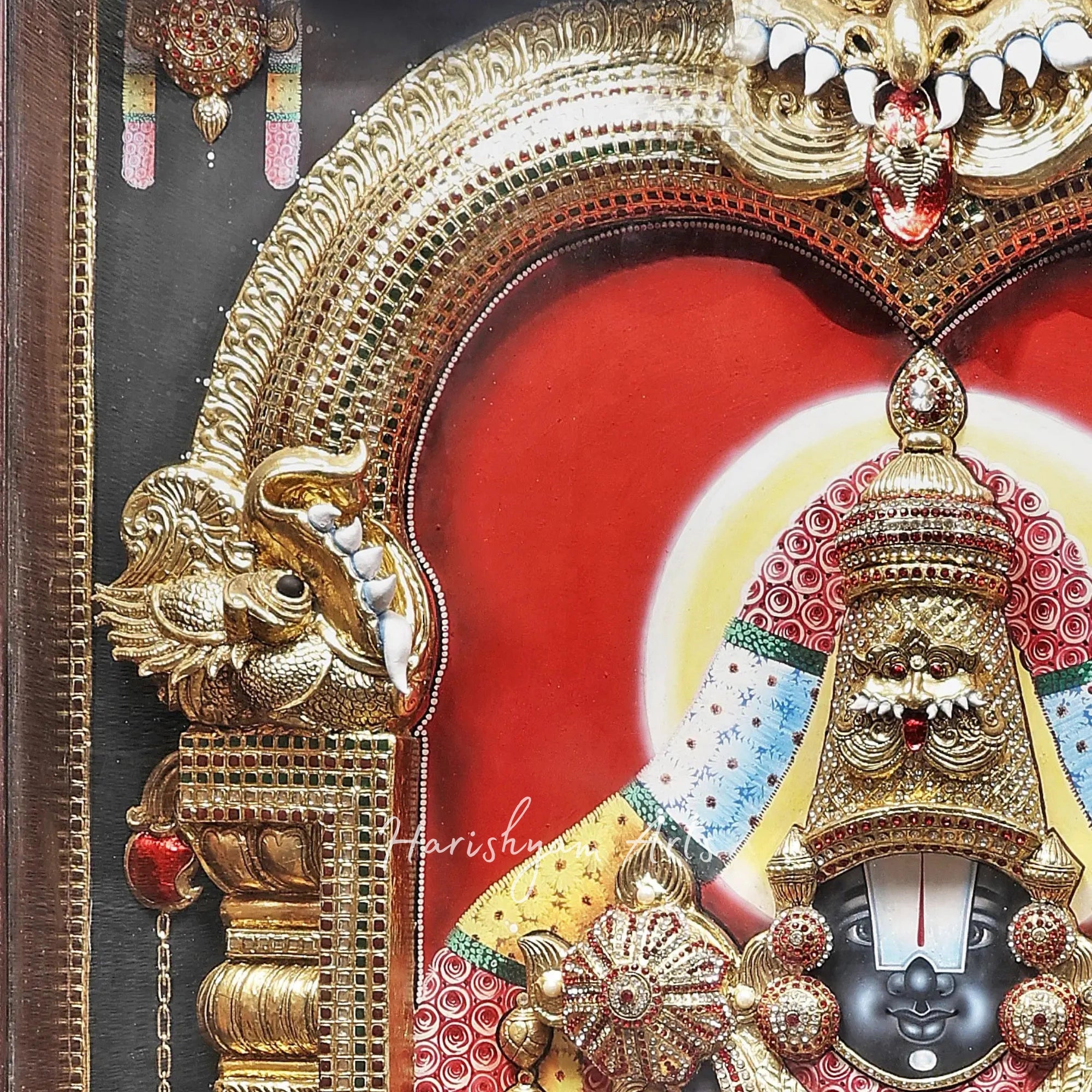 28" Traditional Tanjore Painting of Lord Venkateshwara as Balaji with Intricate Detailing