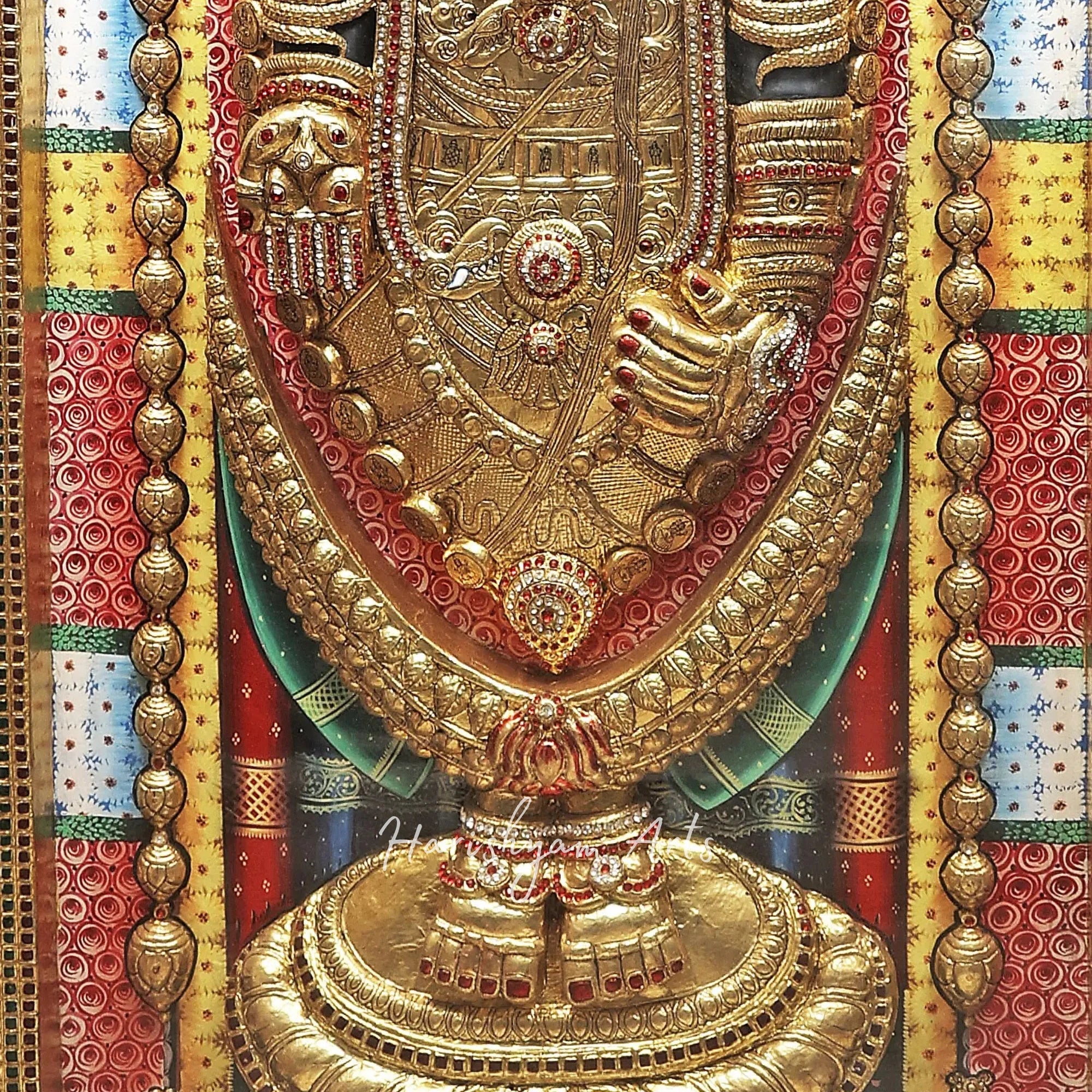 28" Traditional Tanjore Painting of Lord Venkateshwara as Balaji with Intricate Detailing