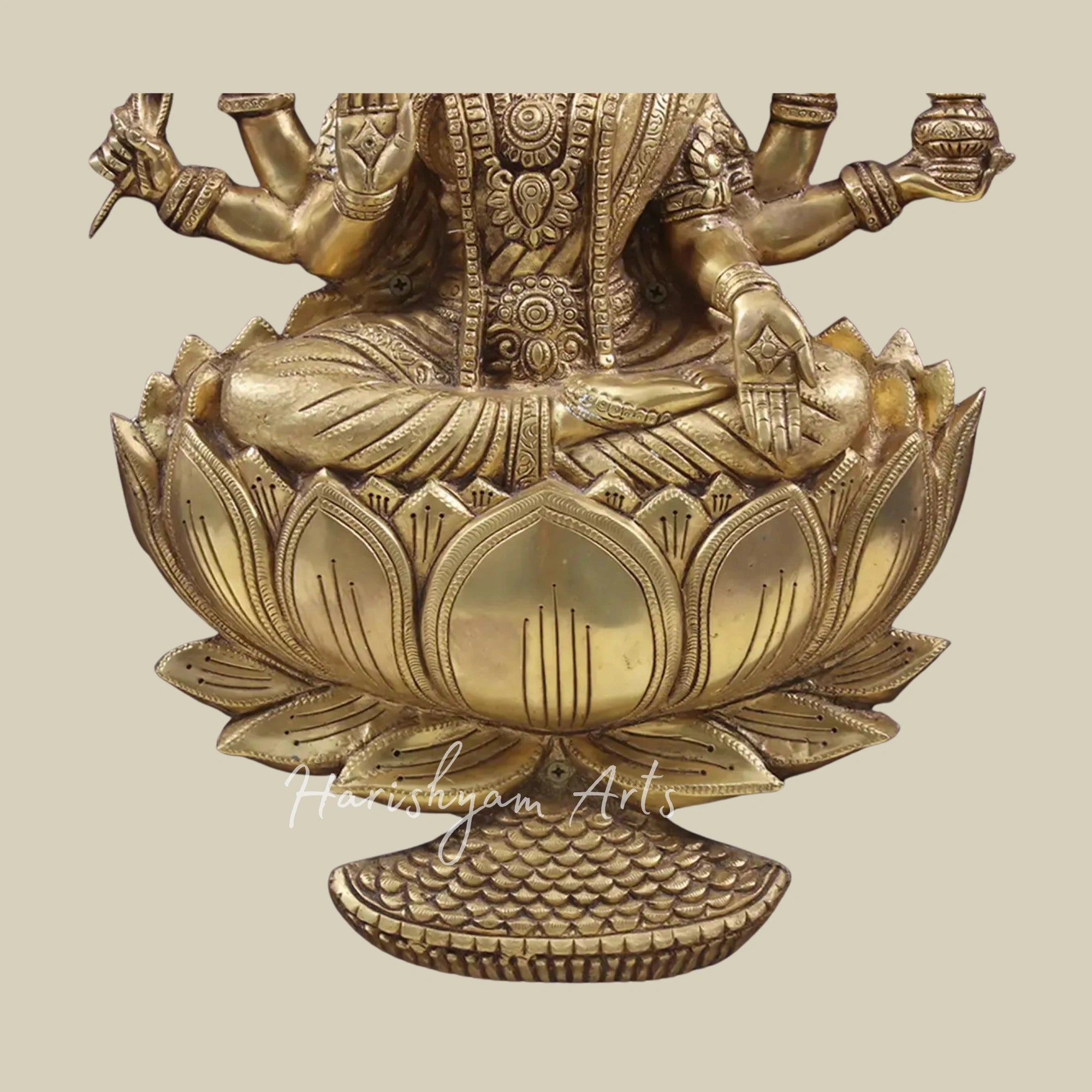 29" Goddess Dhanalakshmi Brass Wall Art Seated on Lotus with Handcrafted Wooden Frame
