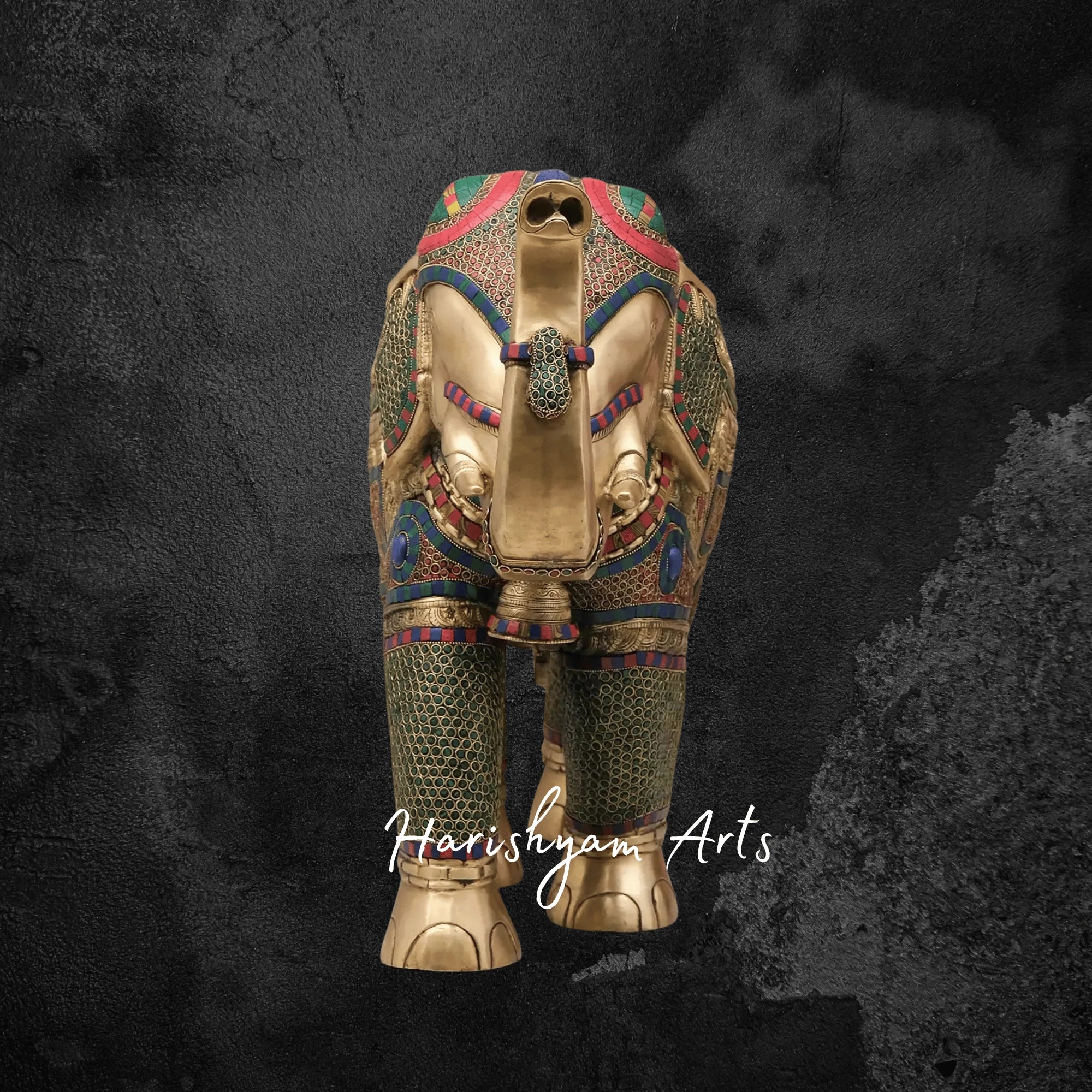 29" Handmade Brass Elephant Statue with Exquisite Inlay Artwork