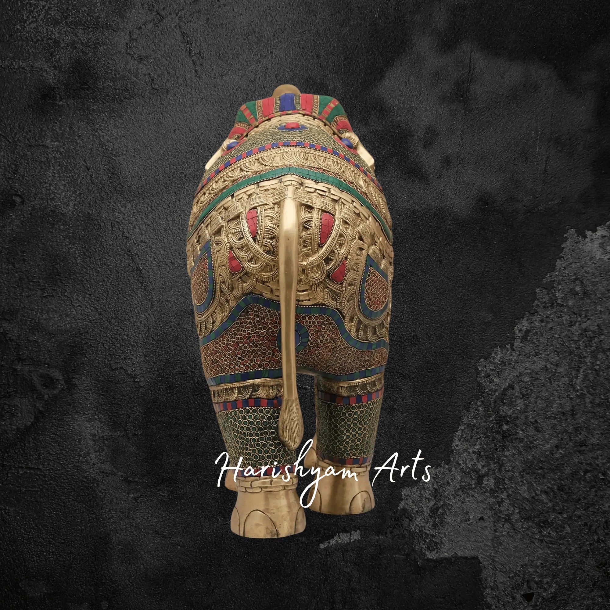 29" Handmade Brass Elephant Statue with Exquisite Inlay Artwork