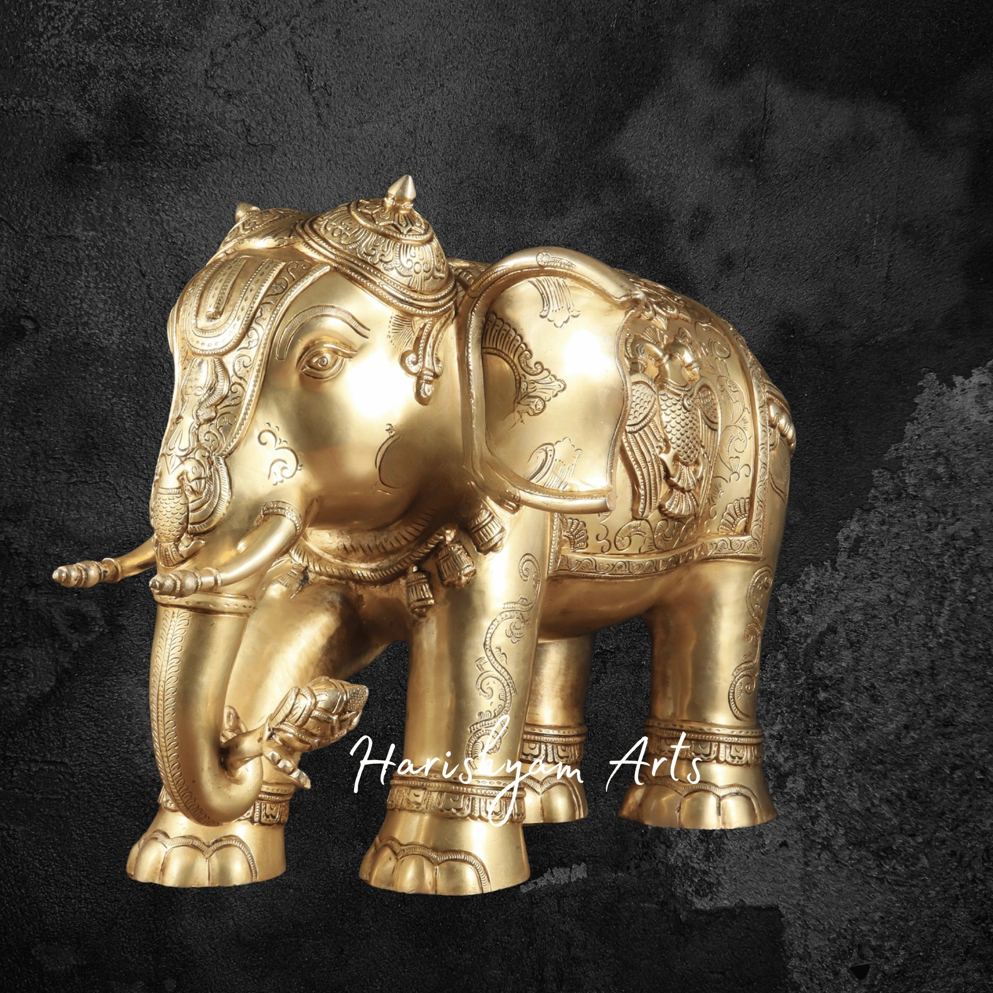 29" Pure Brass Majestic Elephant Statue with Fine Carvings
