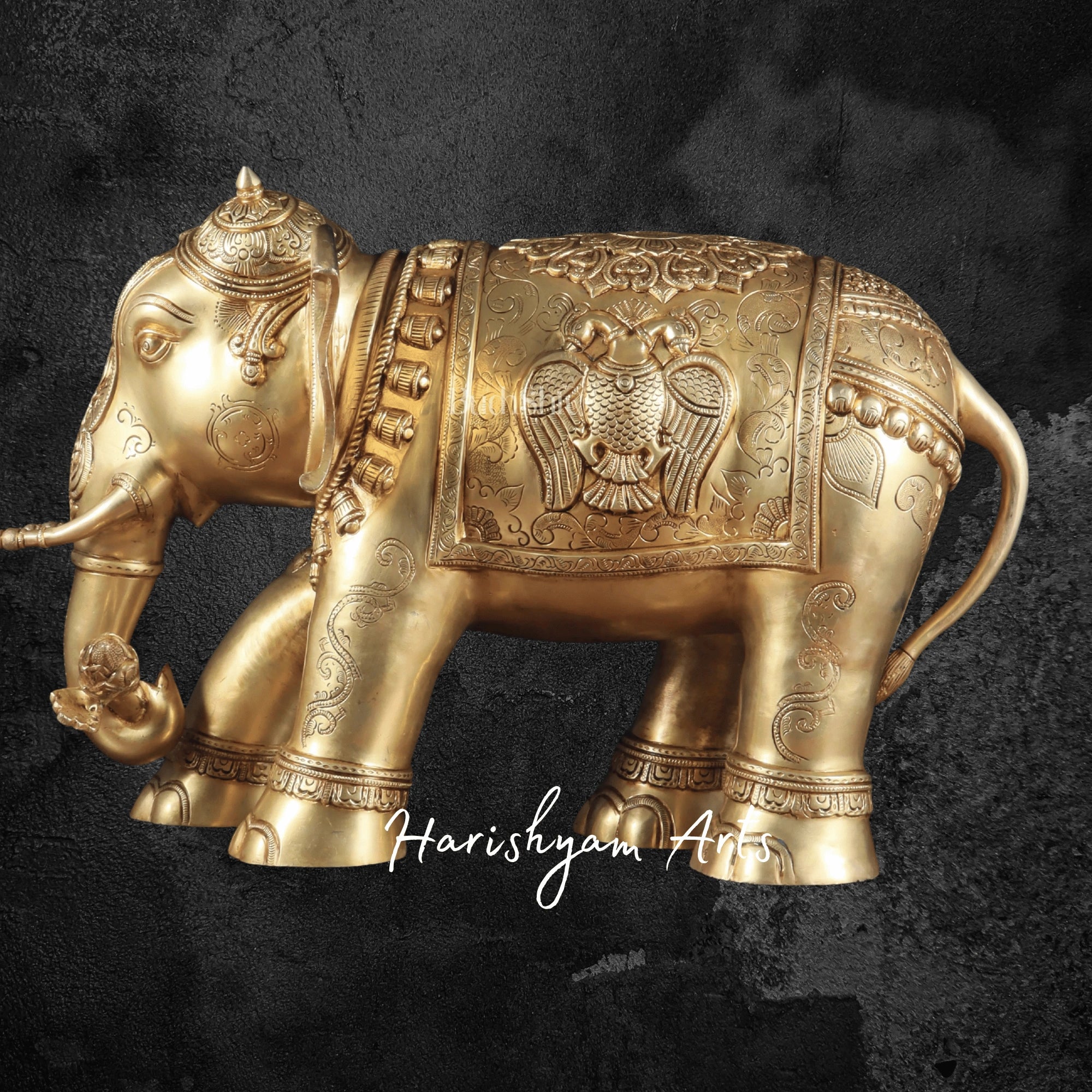 29" Pure Brass Majestic Elephant Statue with Fine Carvings