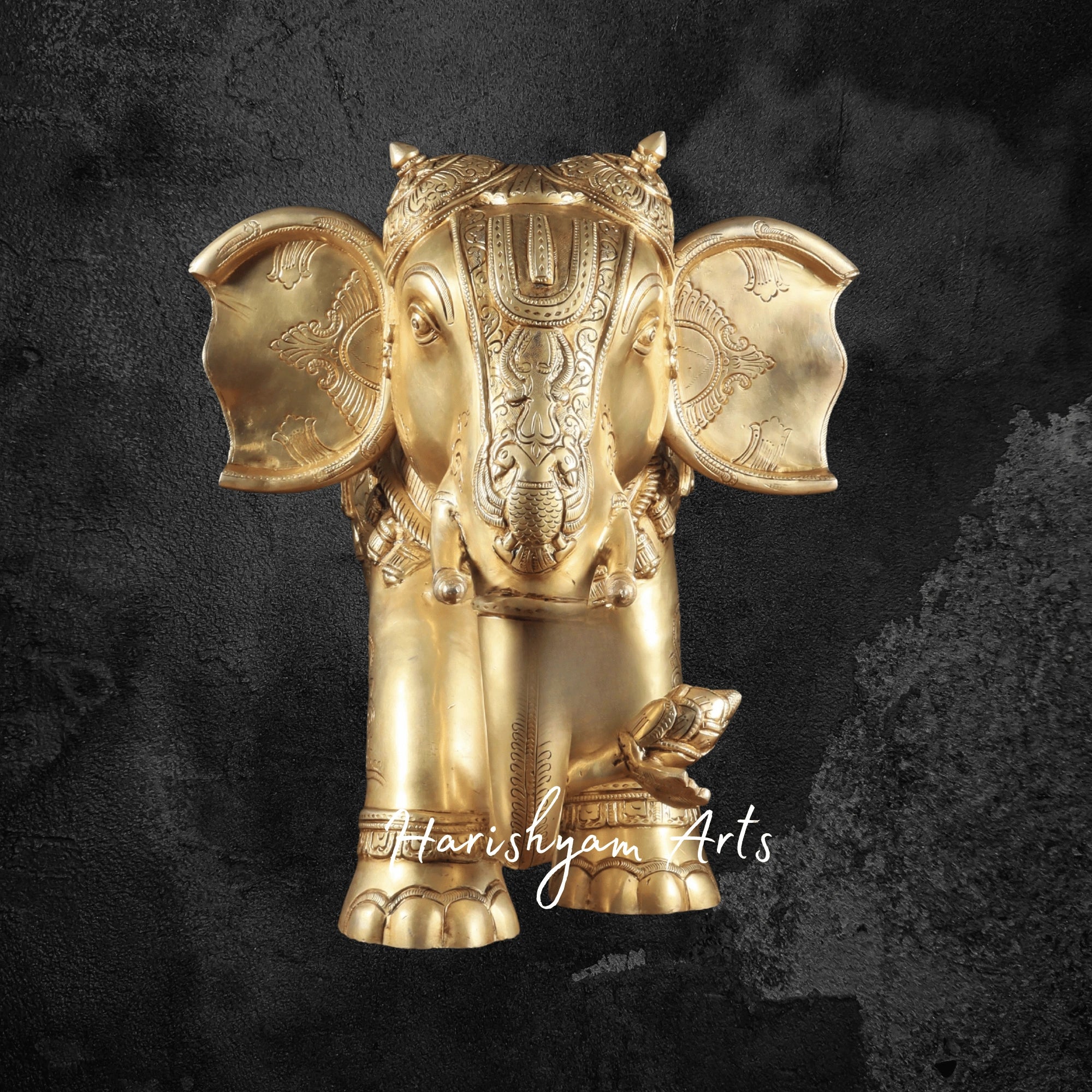 29" Pure Brass Majestic Elephant Statue with Fine Carvings