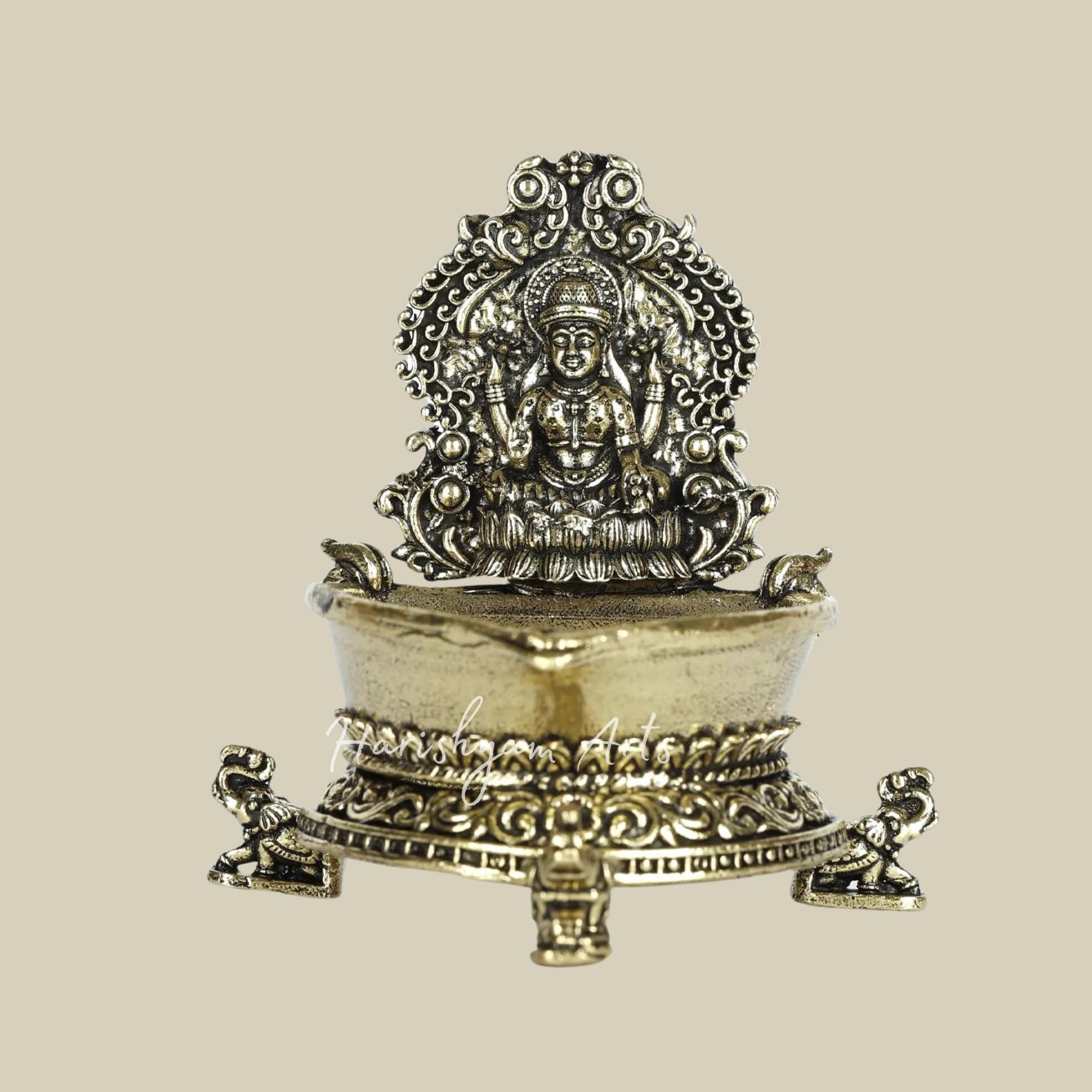 2" Small Superfine Brass Diya with Goddess Lakshmi Design