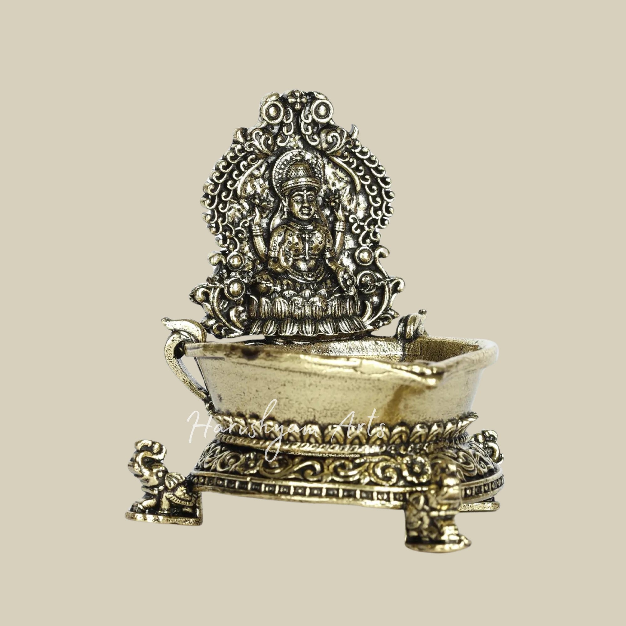 2" Small Superfine Brass Diya with Goddess Lakshmi Design1