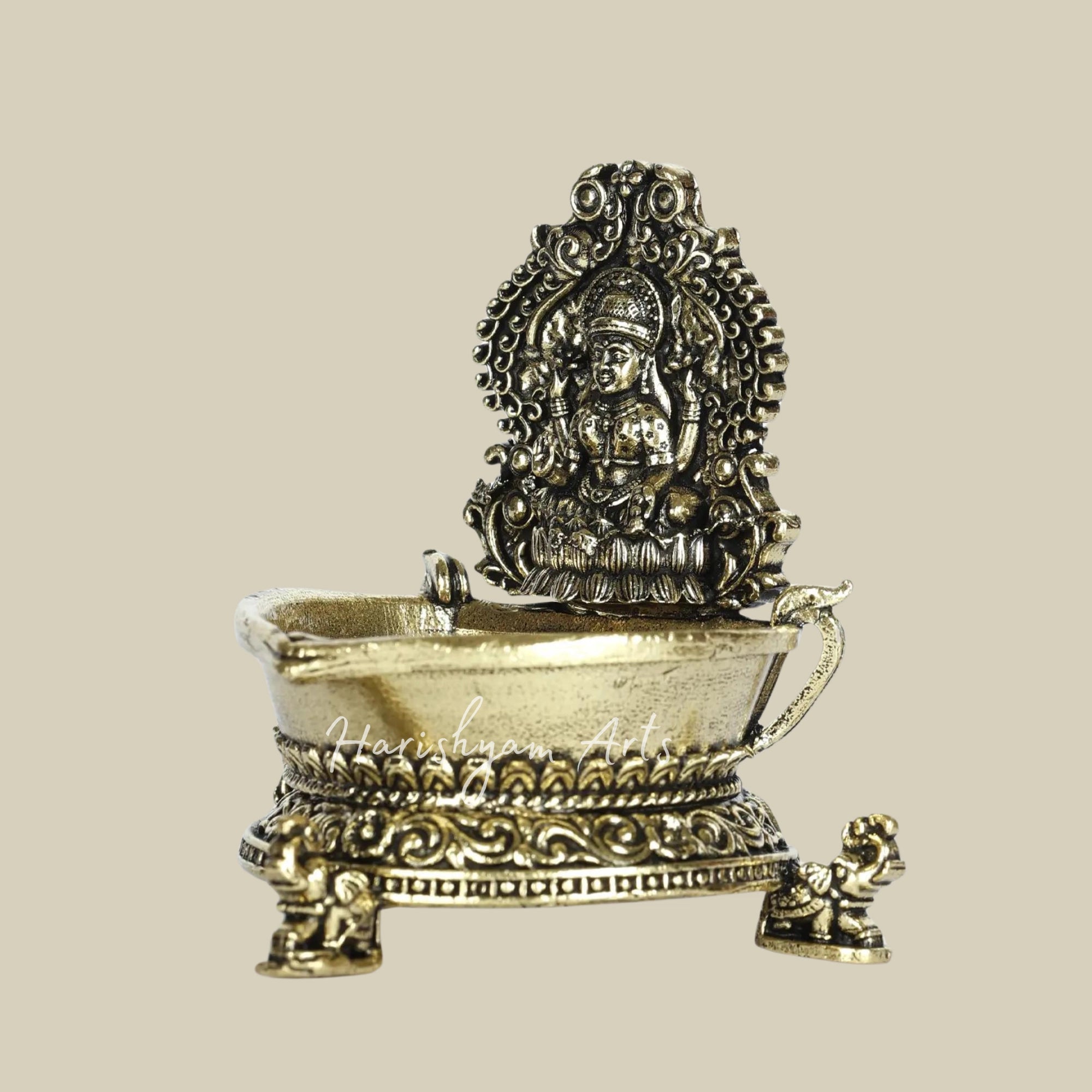 2" Small Superfine Brass Diya with Goddess Lakshmi Design2