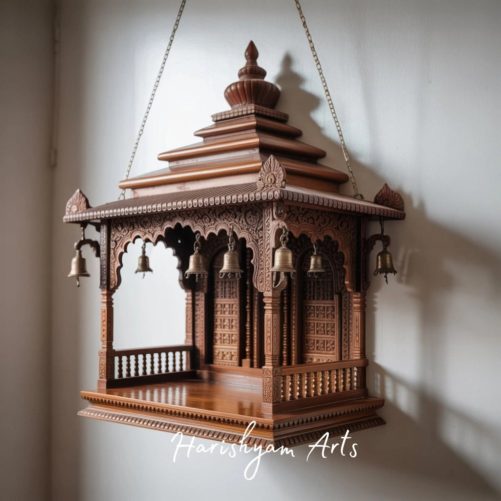 Shilpakar Heritage Teak Wood Mandir Antique Style Hanging Pooja Temple