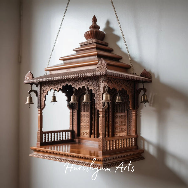 Shilpakar Heritage Teak Wood Mandir Antique Style Hanging Pooja Temple