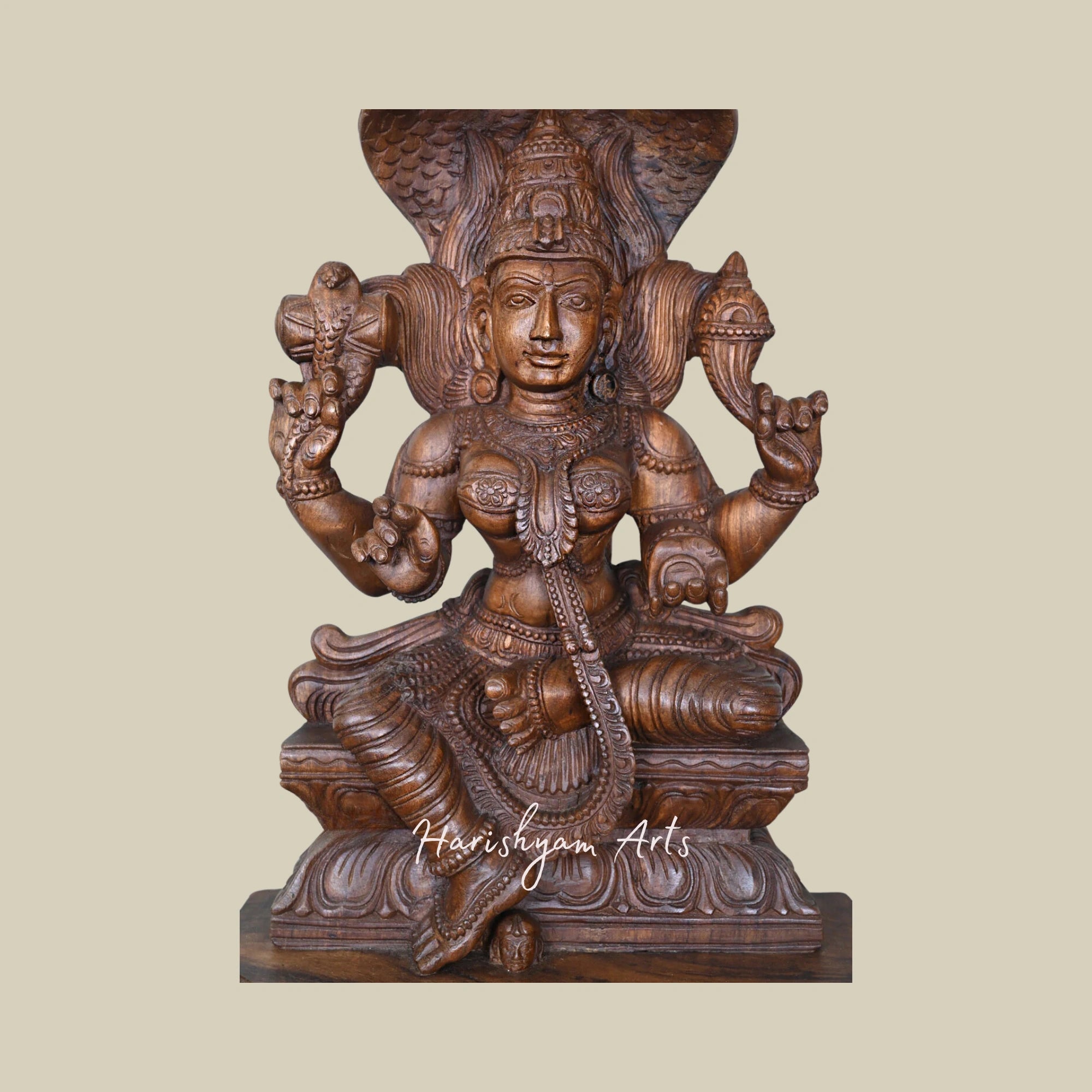 30.5" Naga Rani Shri Vasuki Amman with Damaru Drum Handmade Wooden Goddess Statue for Home Decor1