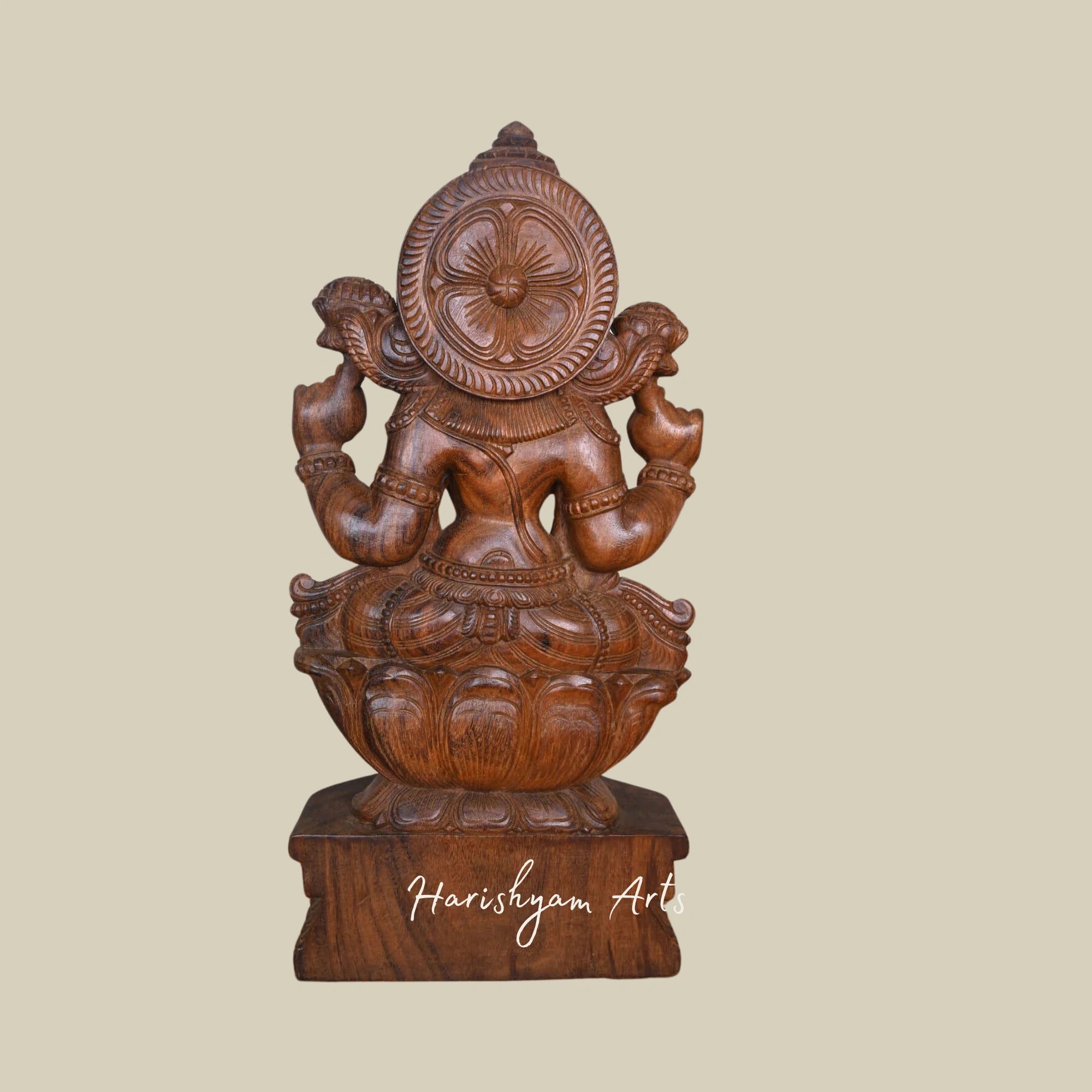 30.5" Wooden Lakshmi Maa Idol for Temple Blessing with Divine Grace