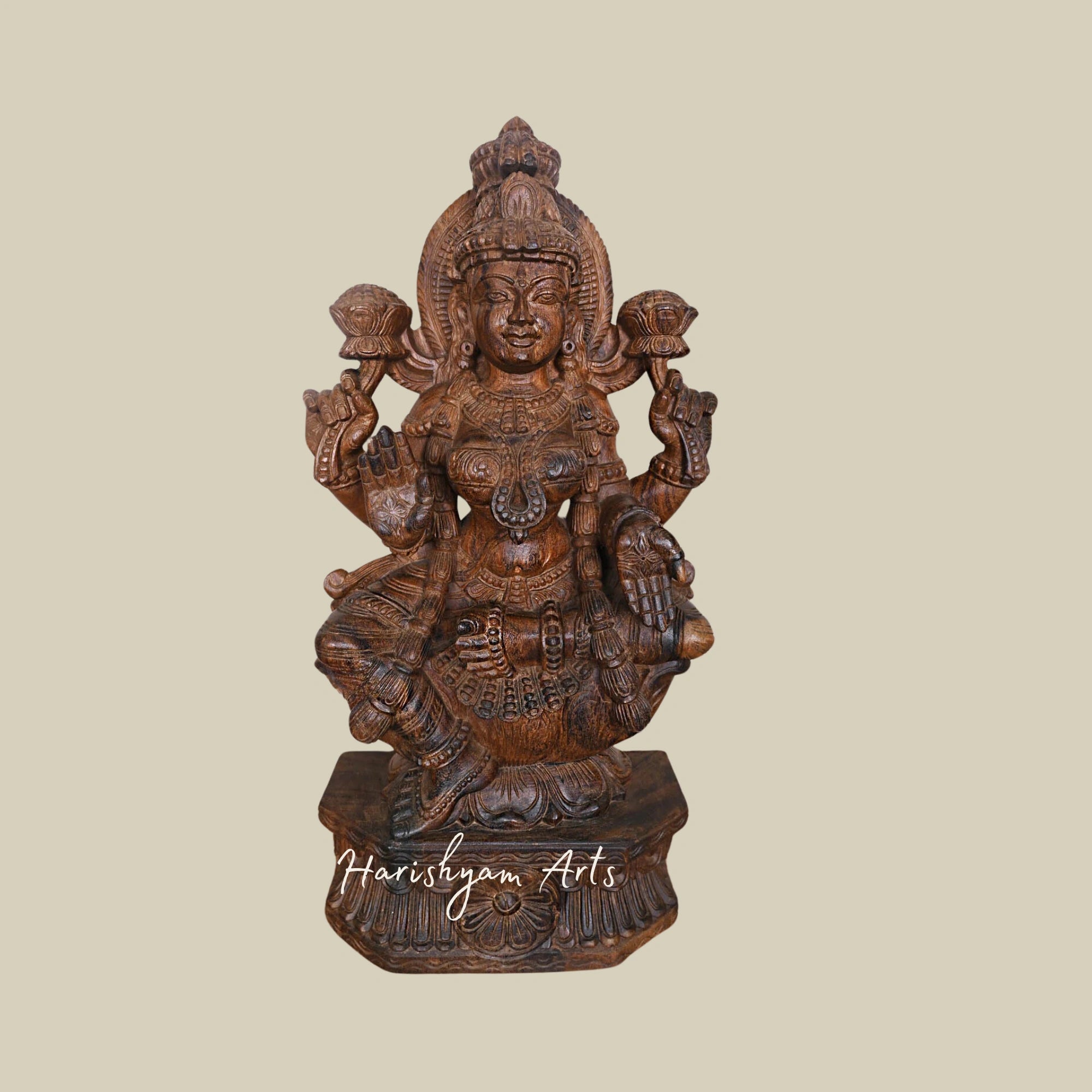 30.5" Wooden Lakshmi Maa Idol for Temple Blessing with Divine Grace1