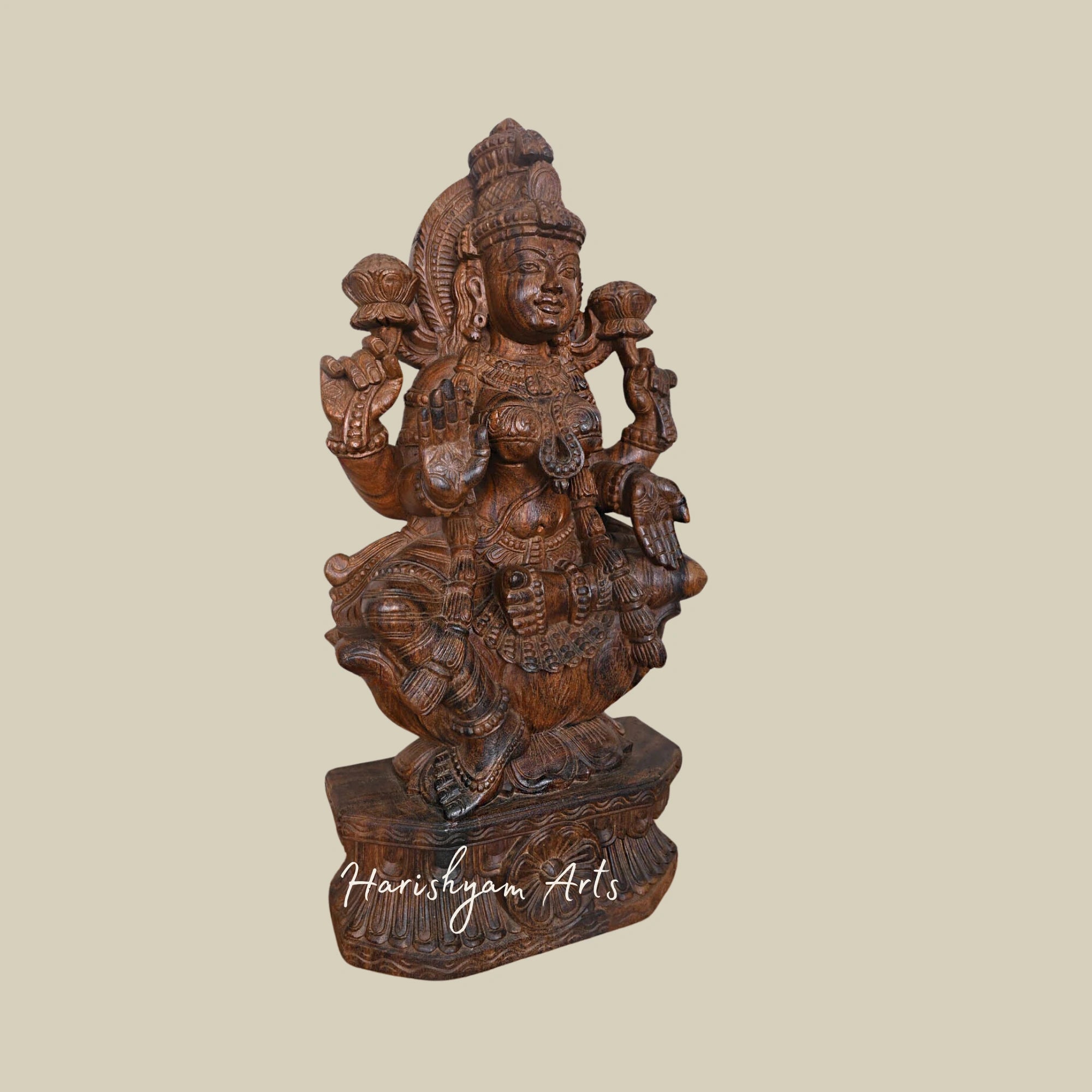 30.5" Wooden Lakshmi Maa Idol for Temple Blessing with Divine Grace2