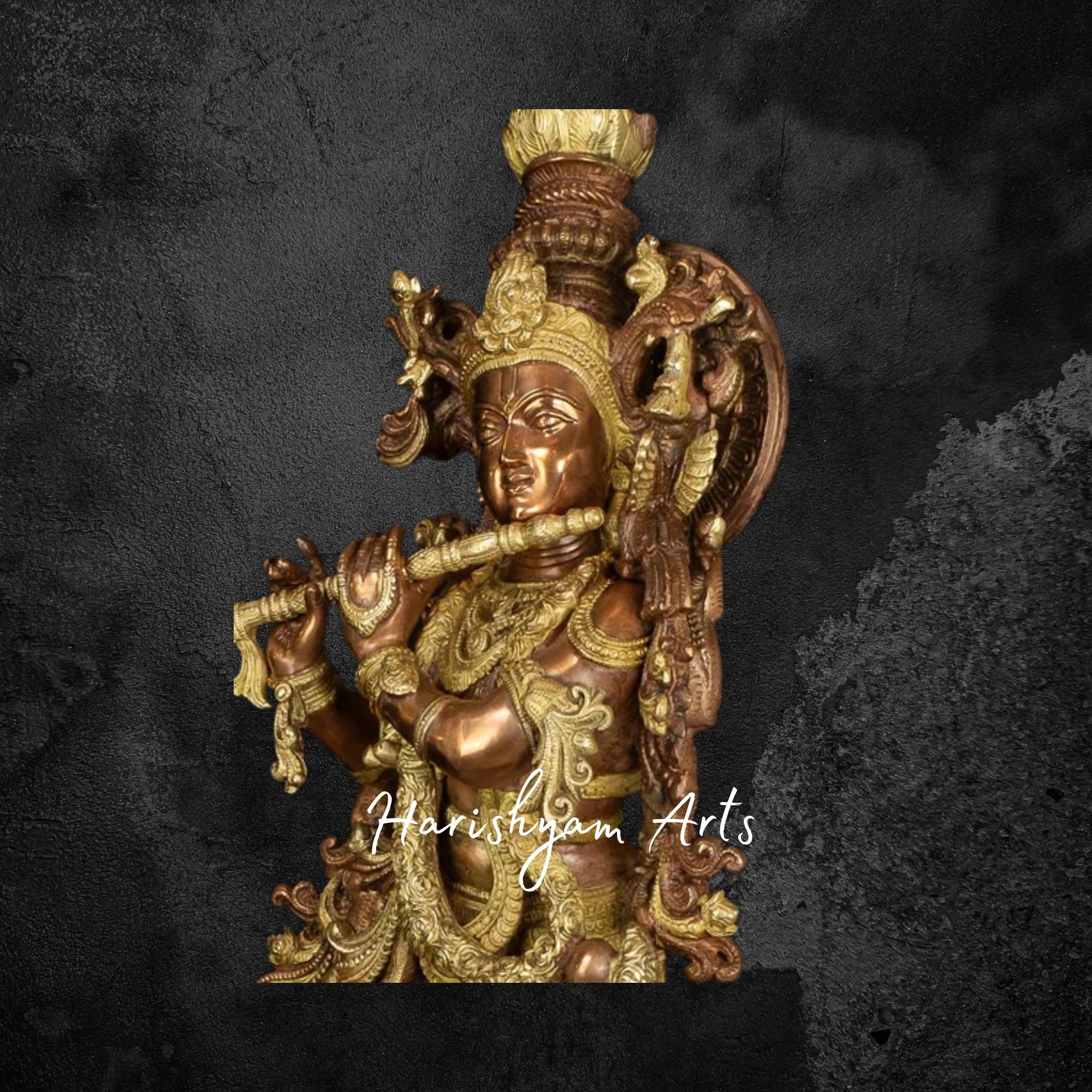 28" Brass Sri Krishna with Cow Symbolizing Eternal Devotion