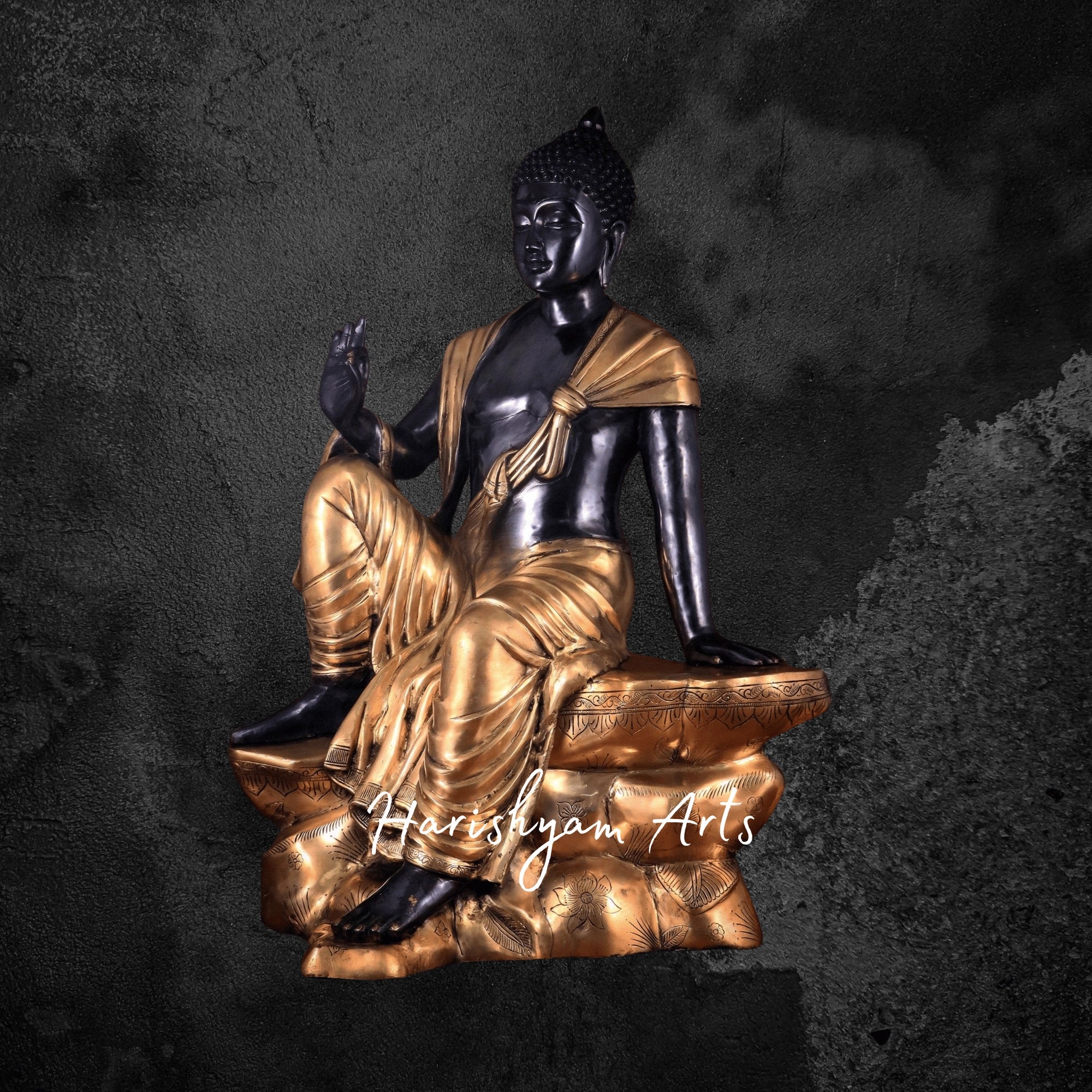 30" Antique Brass Buddha Idol Large Sitting Buddha with Black Heat Treated Finish