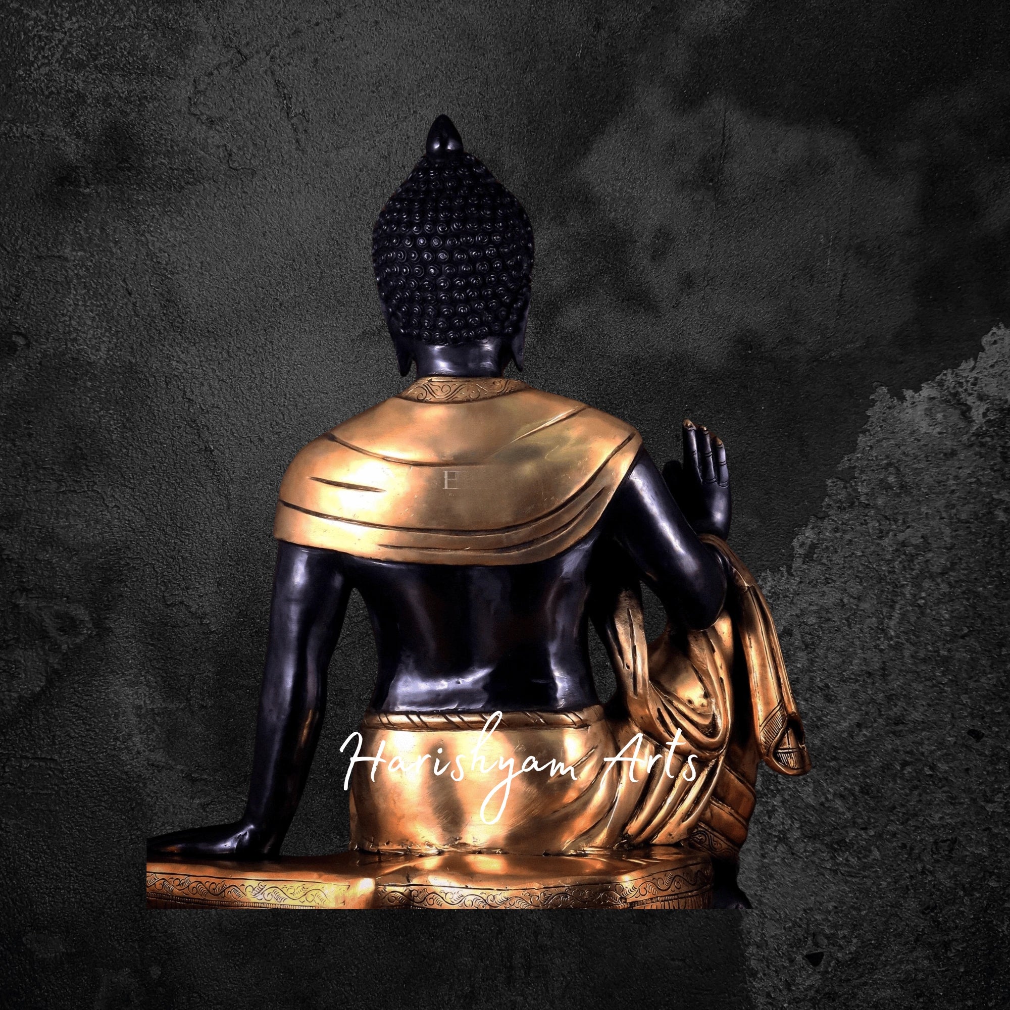 30" Antique Brass Buddha Idol Large Sitting Buddha with Black Heat Treated Finish