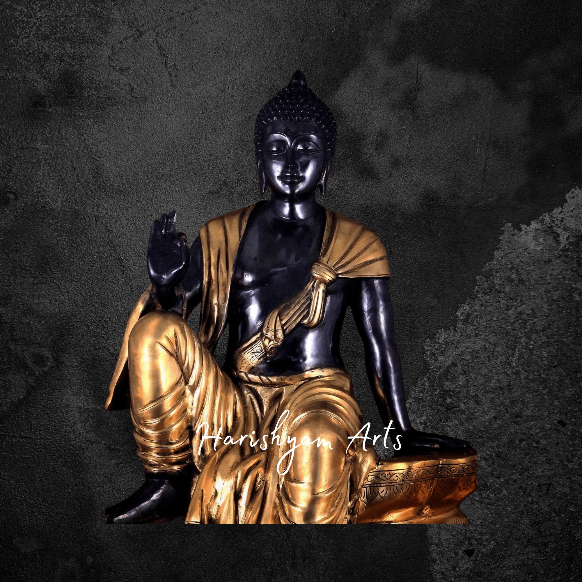 30" Antique Brass Buddha Idol Large Sitting Buddha with Black Heat Treated Finish