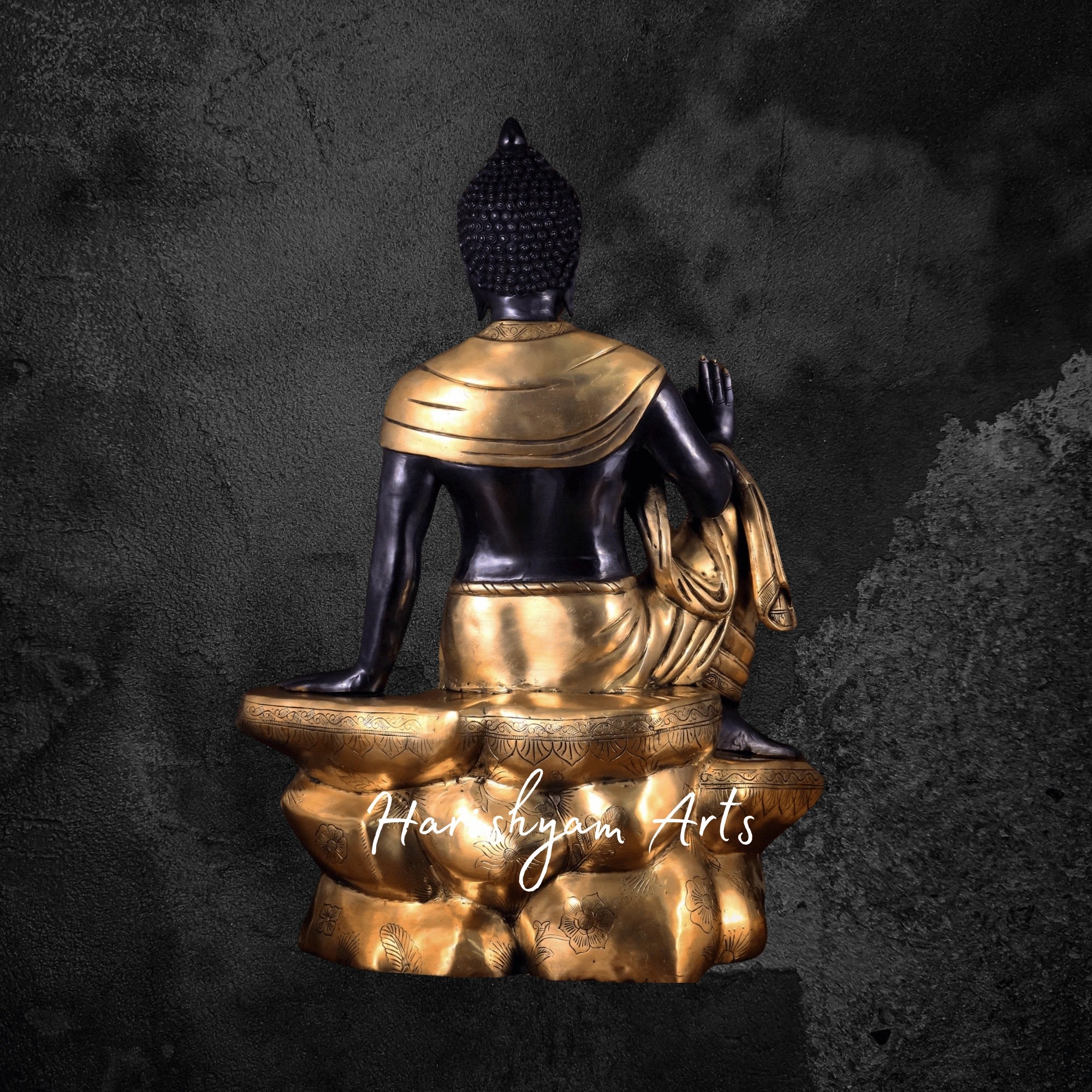 30" Antique Brass Buddha Idol Large Sitting Buddha with Black Heat Treated Finish