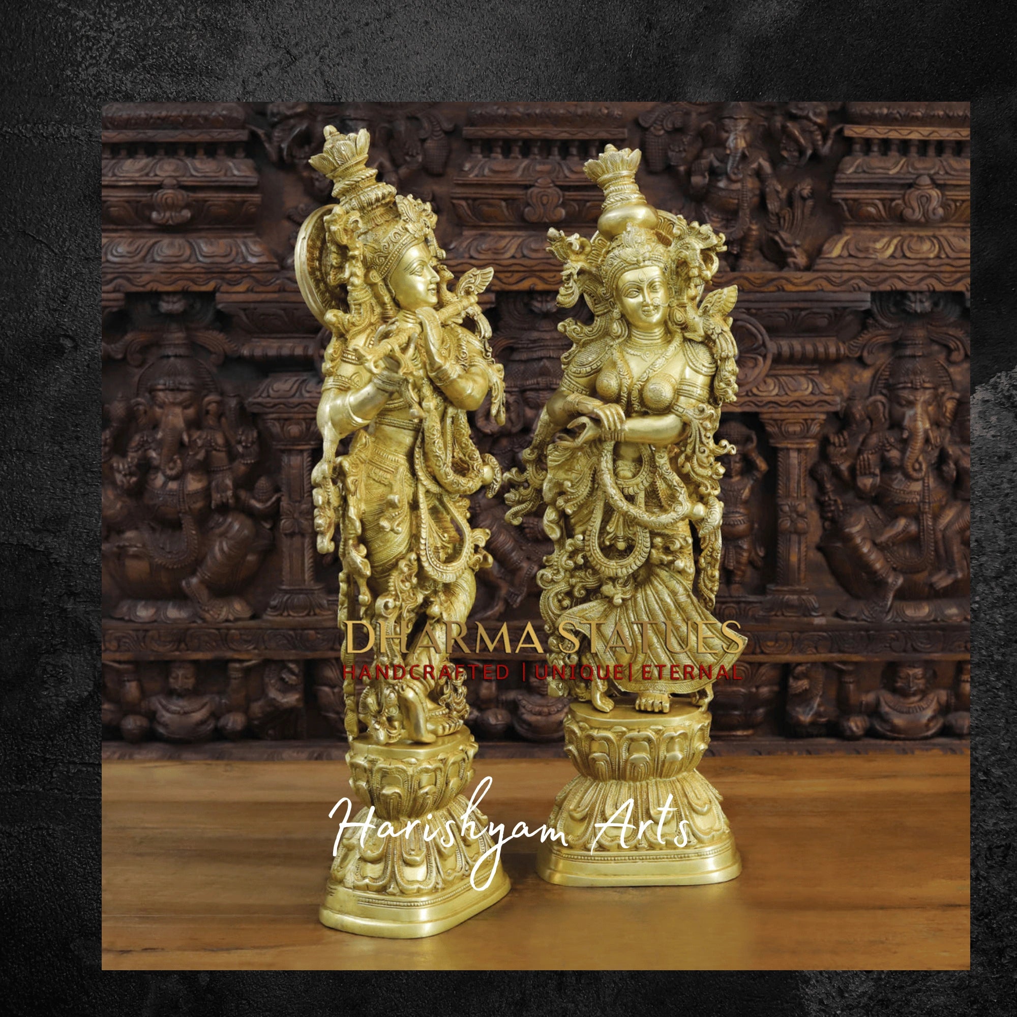 30" Golden Brass Radha Krishna Murti Depicting Divine Love