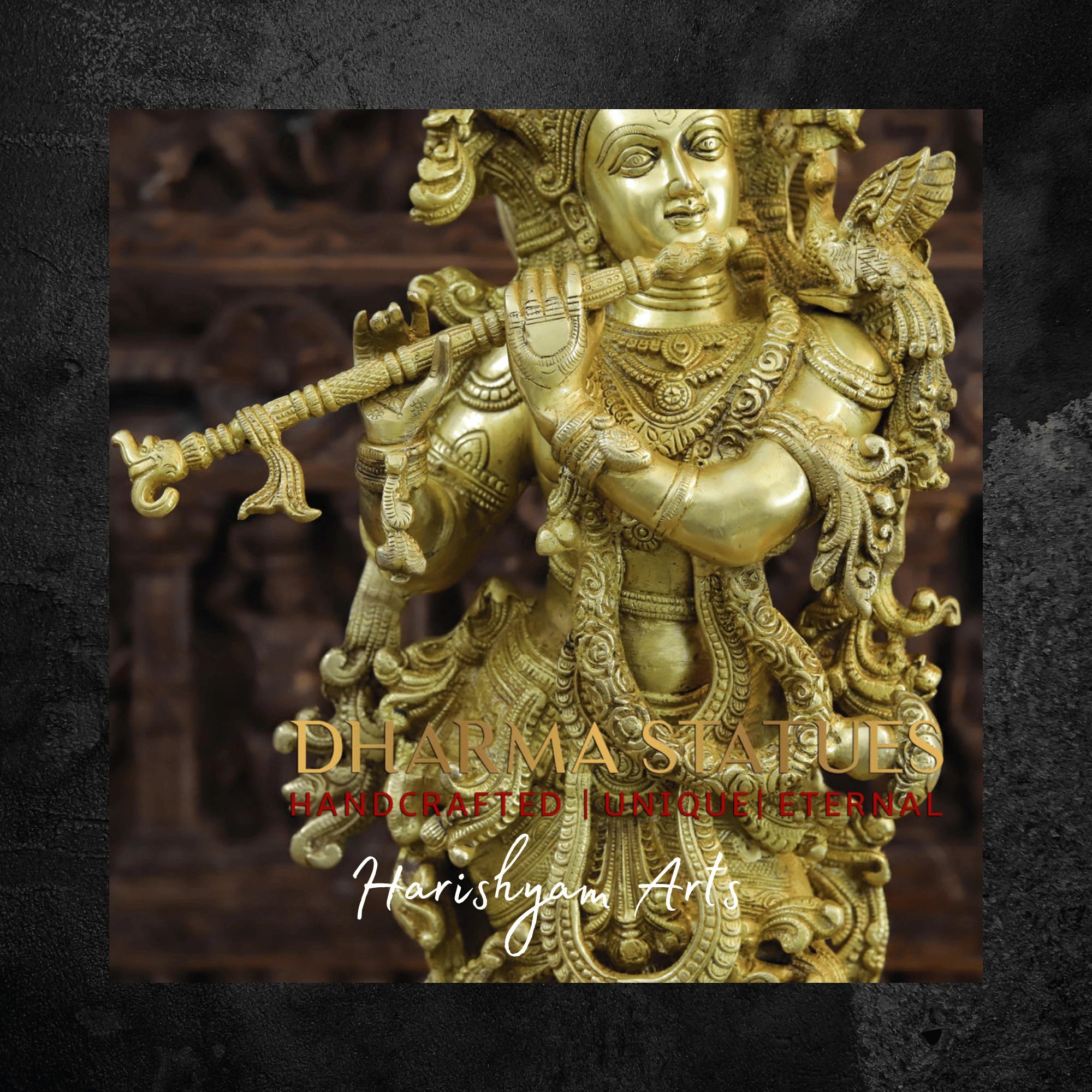 30" Golden Brass Radha Krishna Murti Depicting Divine Love