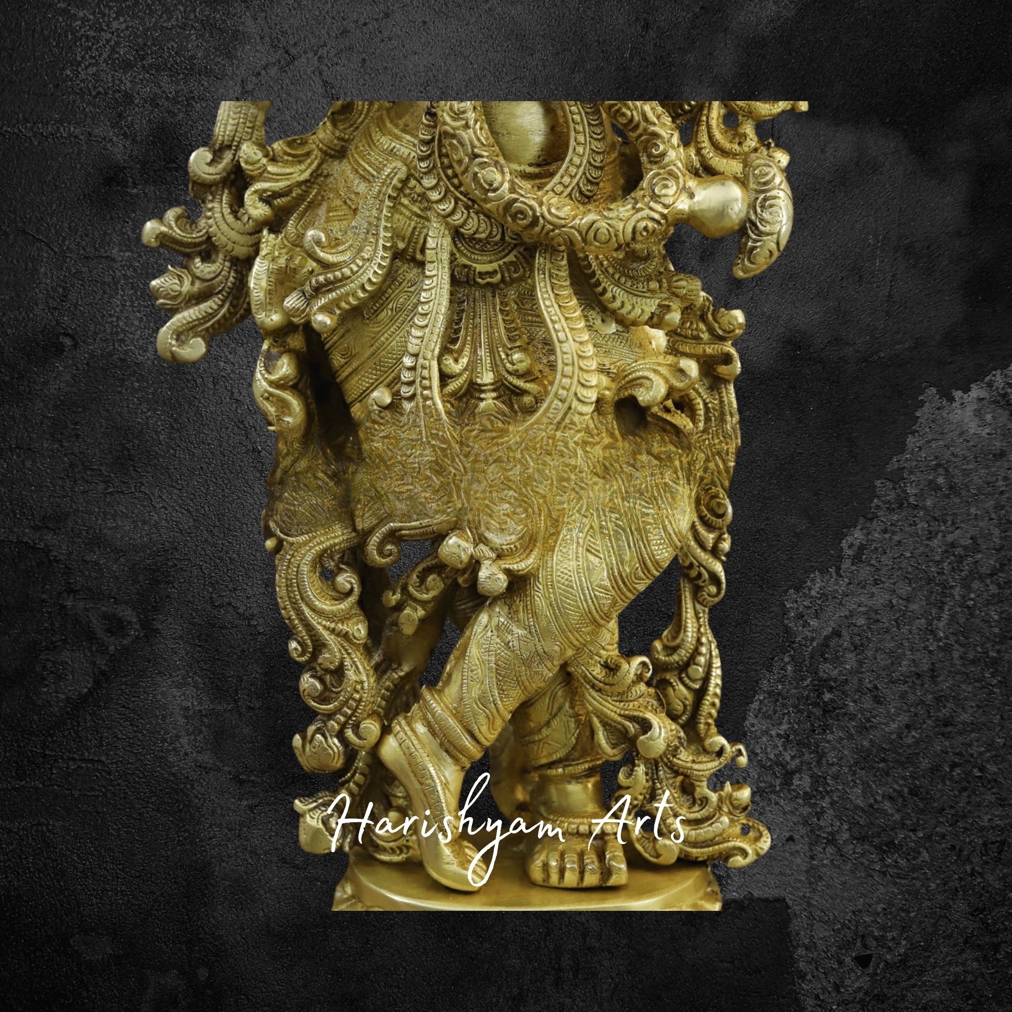 30" Golden Brass Radha Krishna Murti Depicting Divine Love