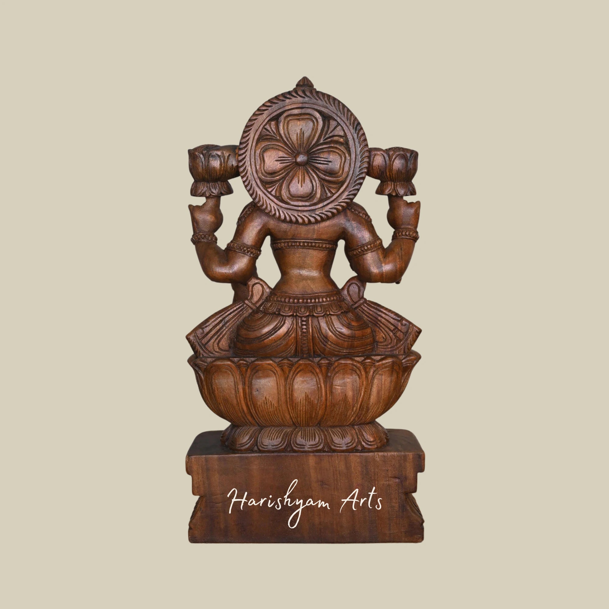 30" Handmade Lakshmi Maa Wooden Idol Sitting Gracefully on a Lotus6