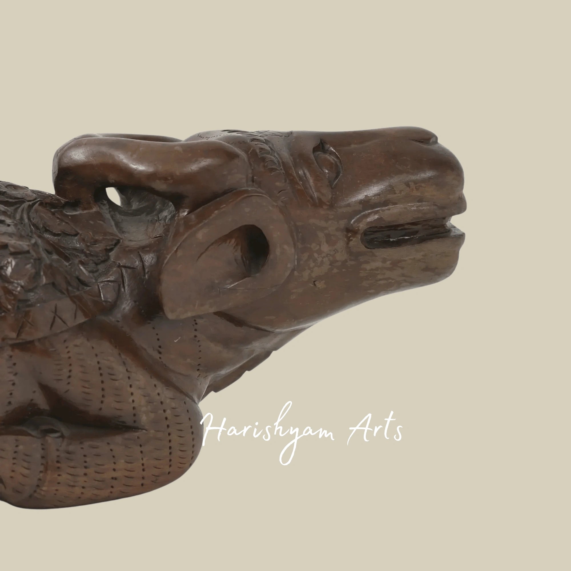 30" Large Wooden Sitting Cow Sculpture with Intricate Carved Back Design