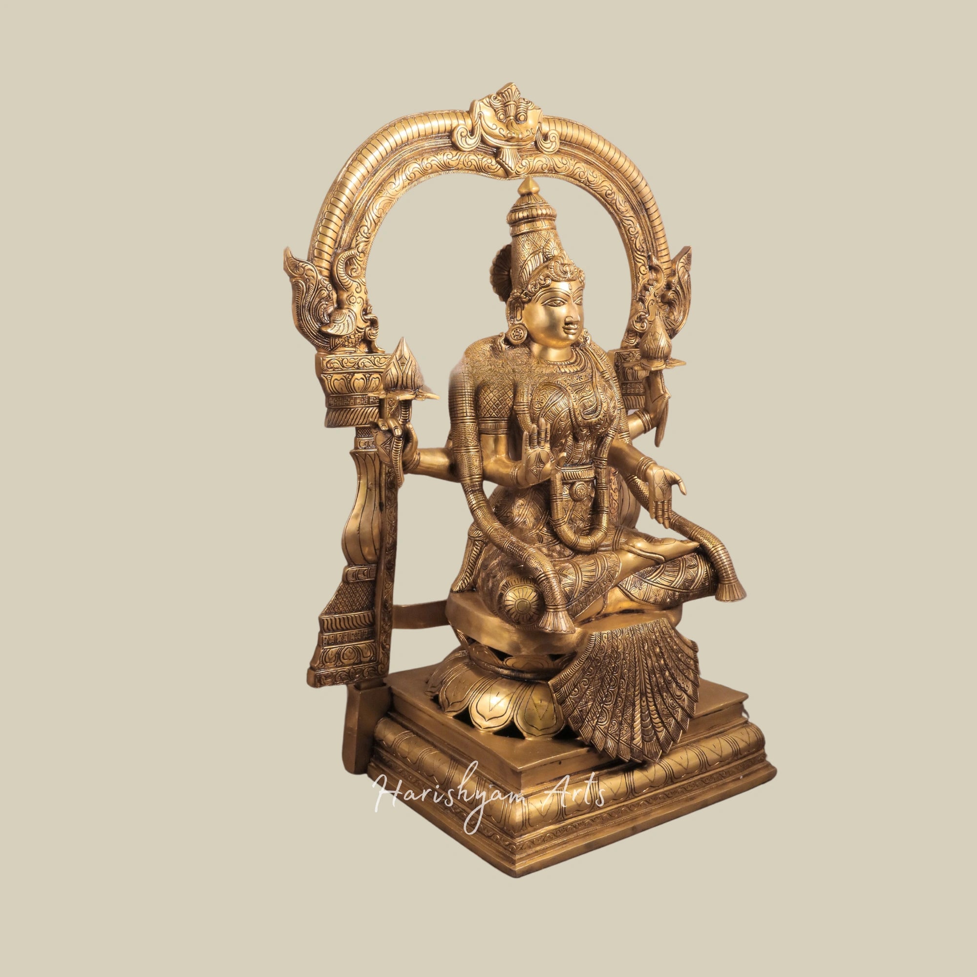 30" Pure Brass Goddess Padmavathi Lakshmi Murti with Elegant Thiruvarchi Design