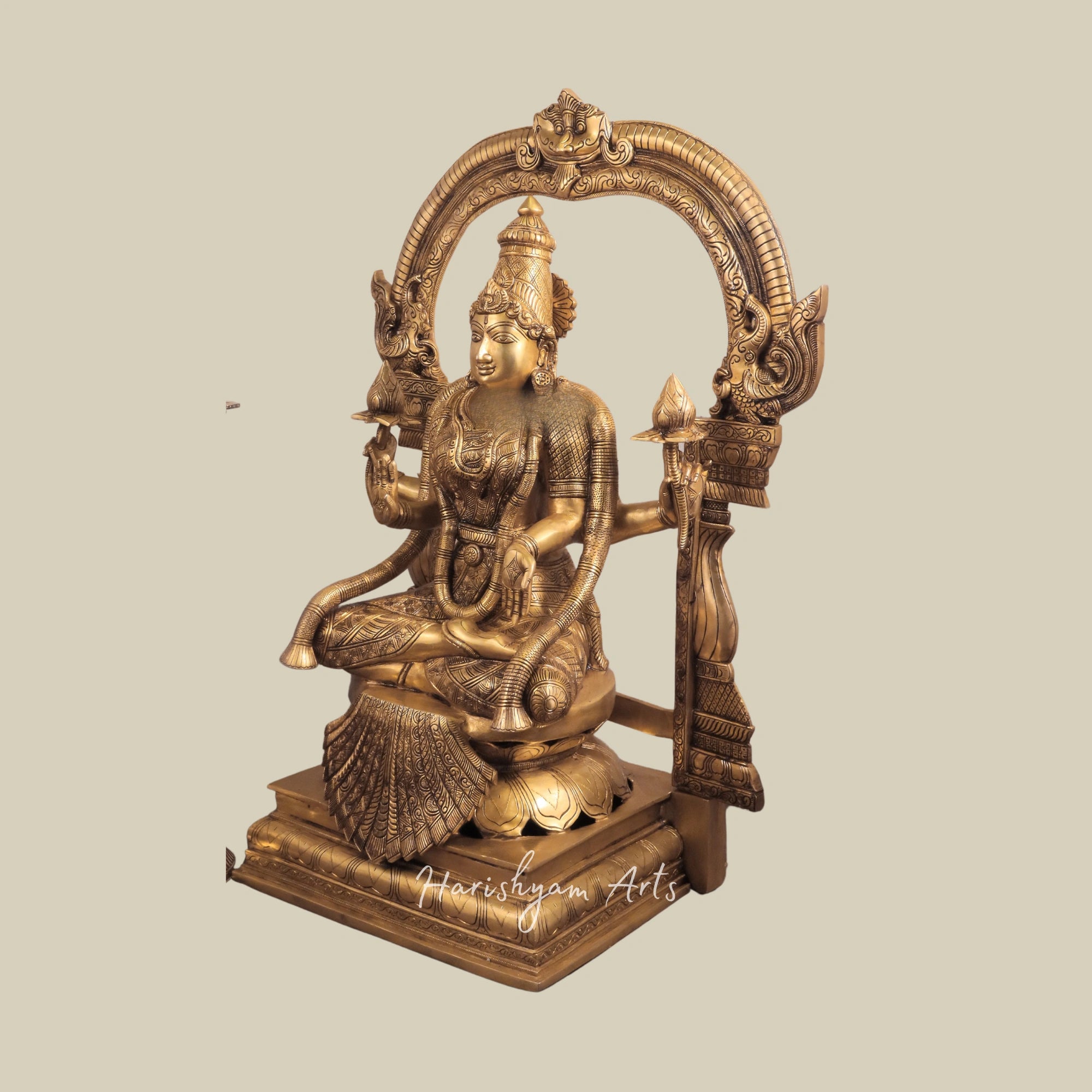 30" Pure Brass Goddess Padmavathi Lakshmi Murti with Elegant Thiruvarchi Design