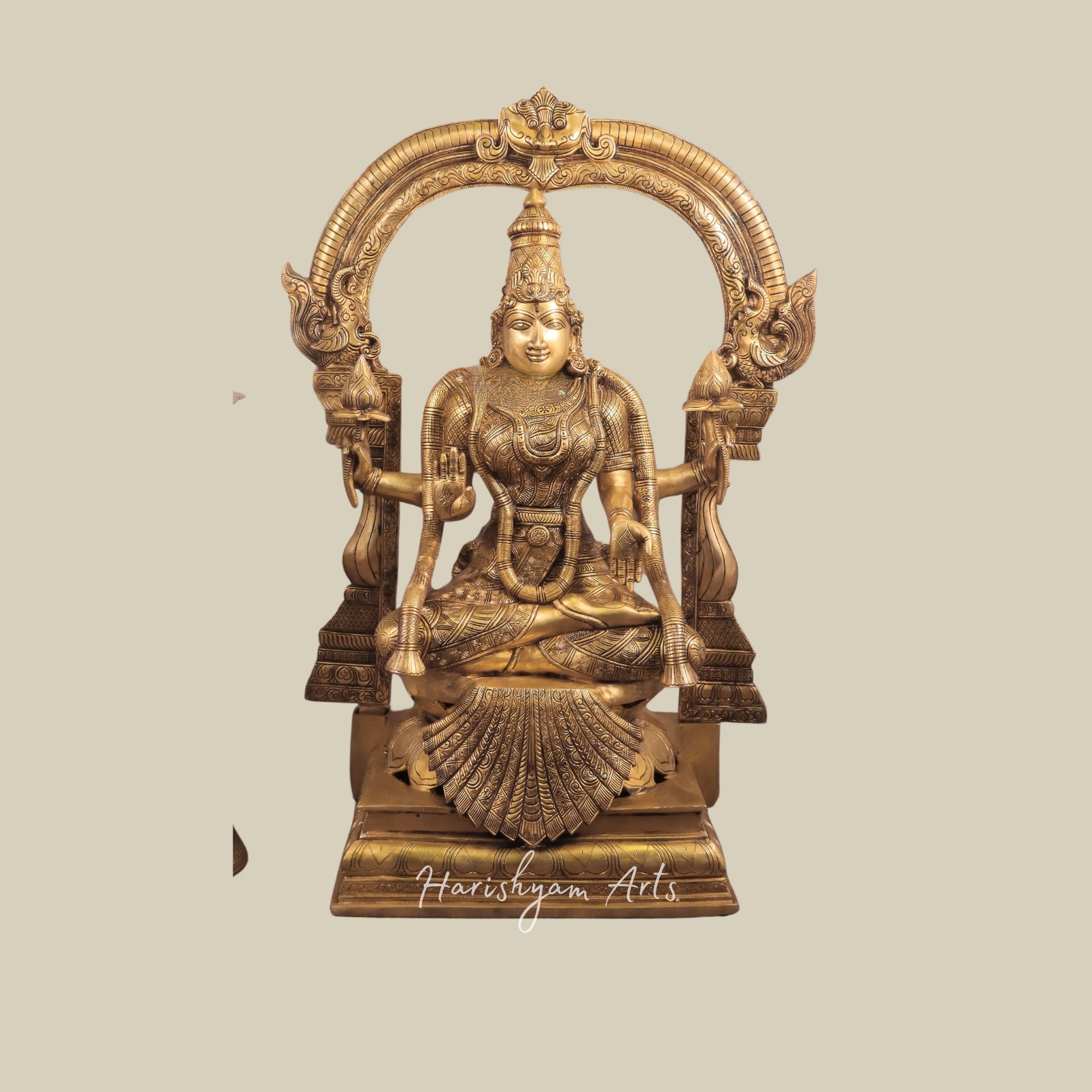 30" Pure Brass Goddess Padmavathi Lakshmi Murti with Elegant Thiruvarchi Design