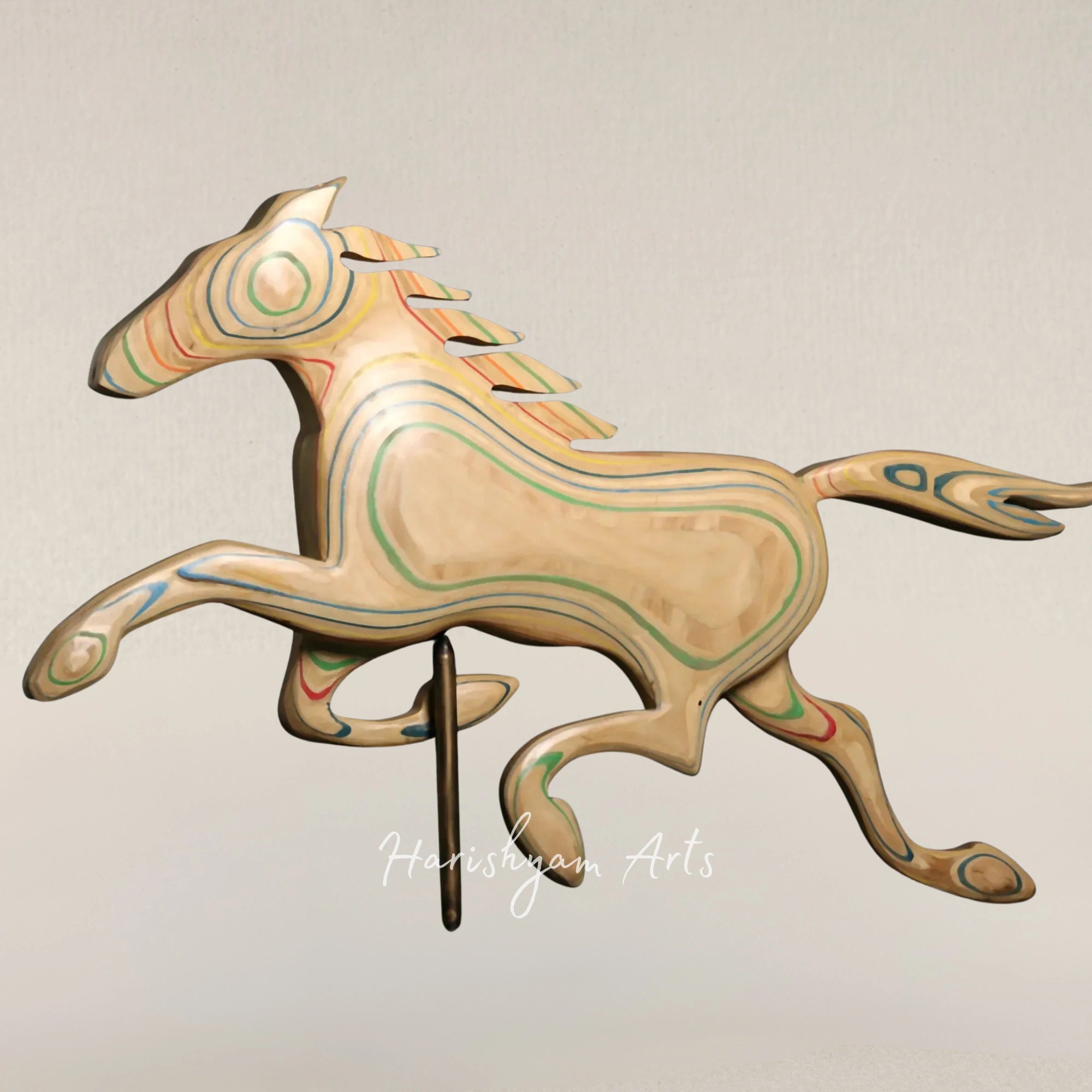 30" Race of Life Inspired Iron and Wood Horse Masterpiece