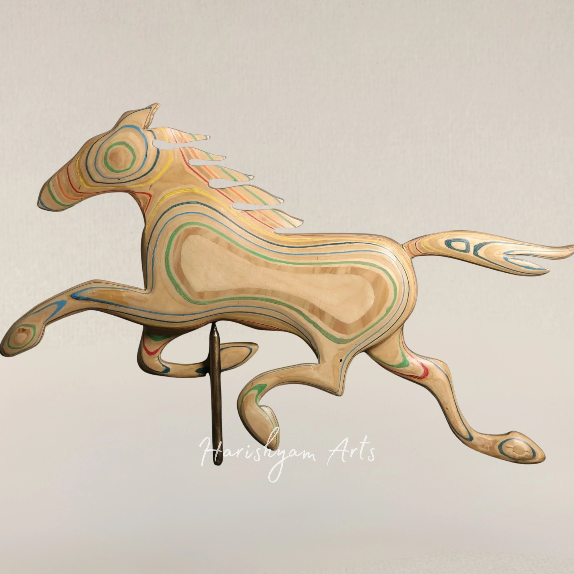 30" Race of Life Inspired Iron and Wood Horse Masterpiece