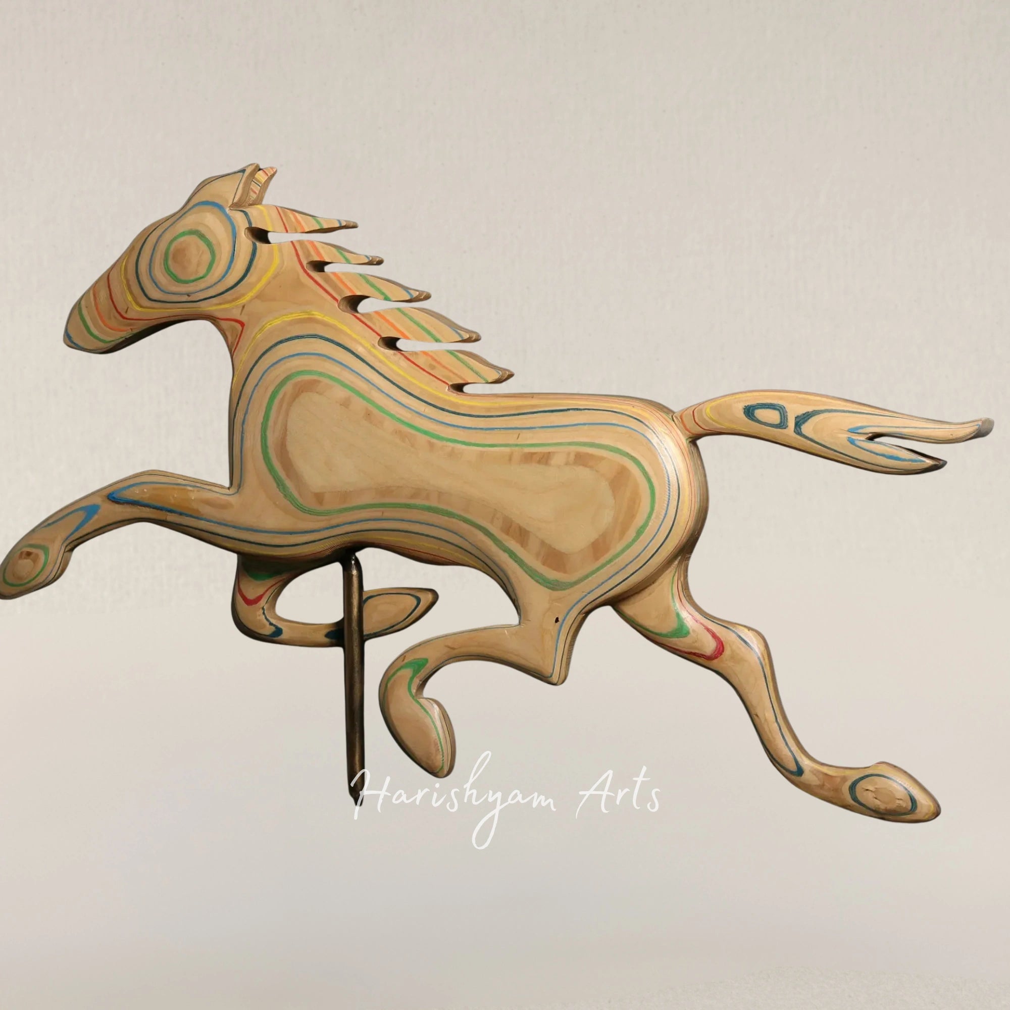30" Race of Life Inspired Iron and Wood Horse Masterpiece