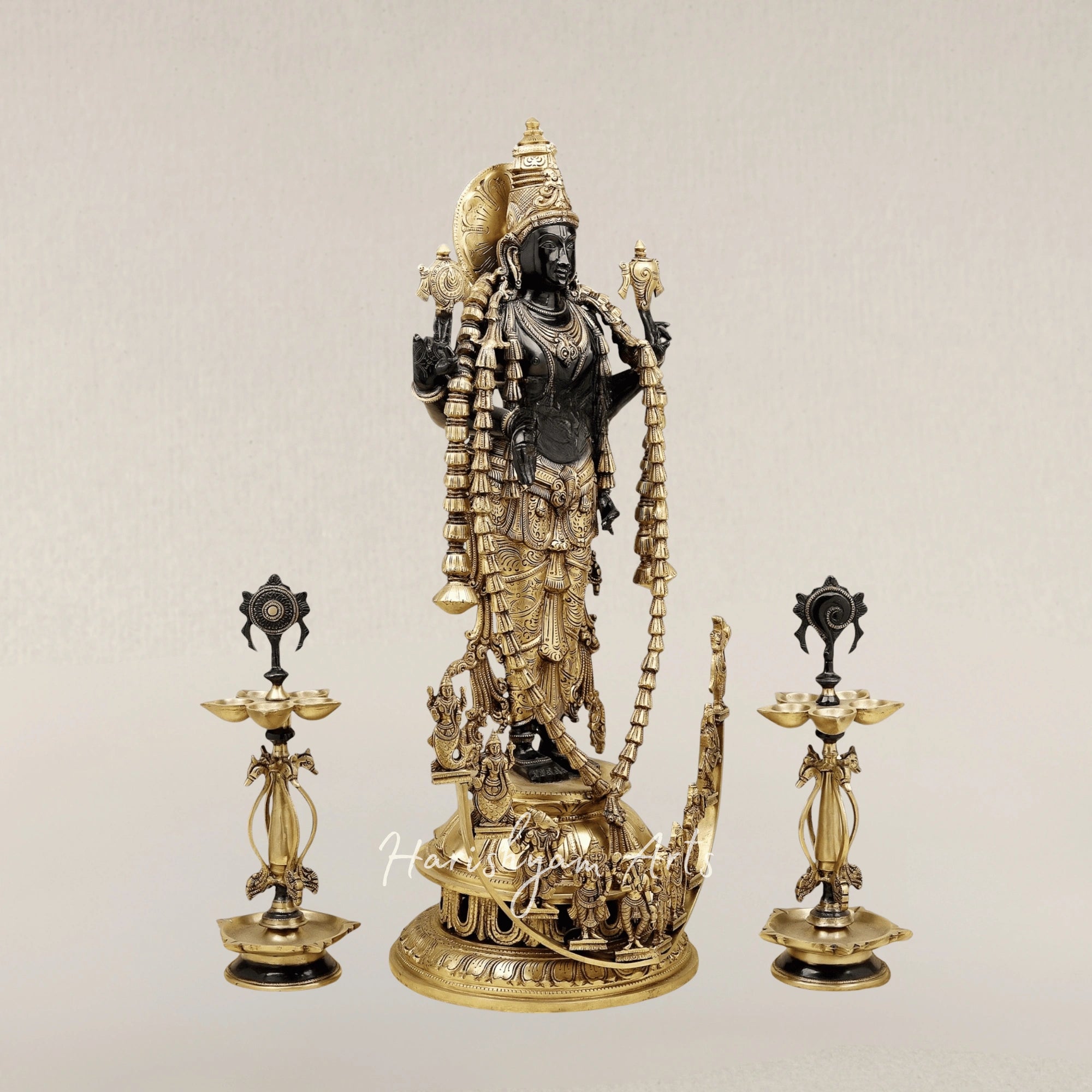 30" Royal Dashavatara Form of Lord Vishnu Handcrafted Bronze Murti