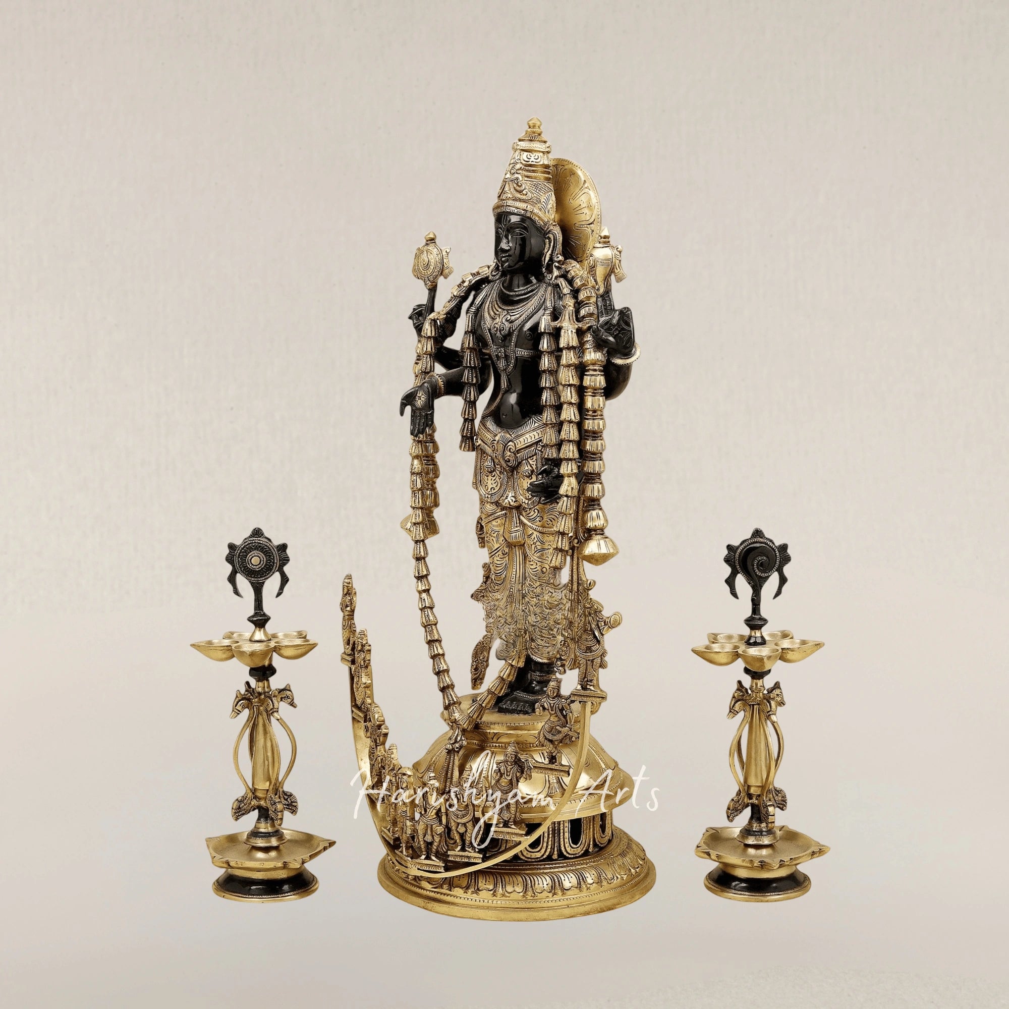 30" Royal Dashavatara Form of Lord Vishnu Handcrafted Bronze Murti