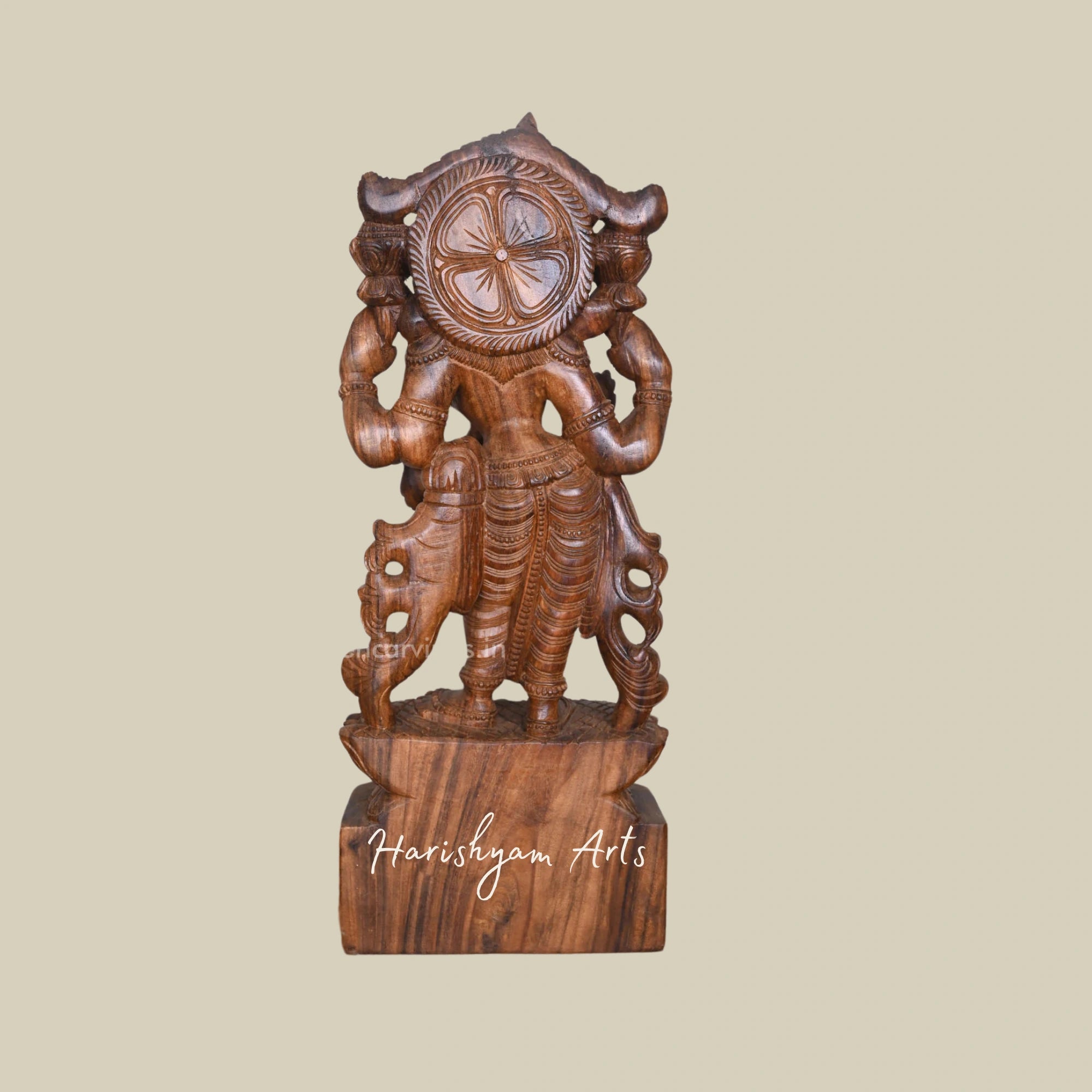 30" Wooden Lakshmi Mata Murti of Blessing Mahalakshmi Standing on a Lotus Base5