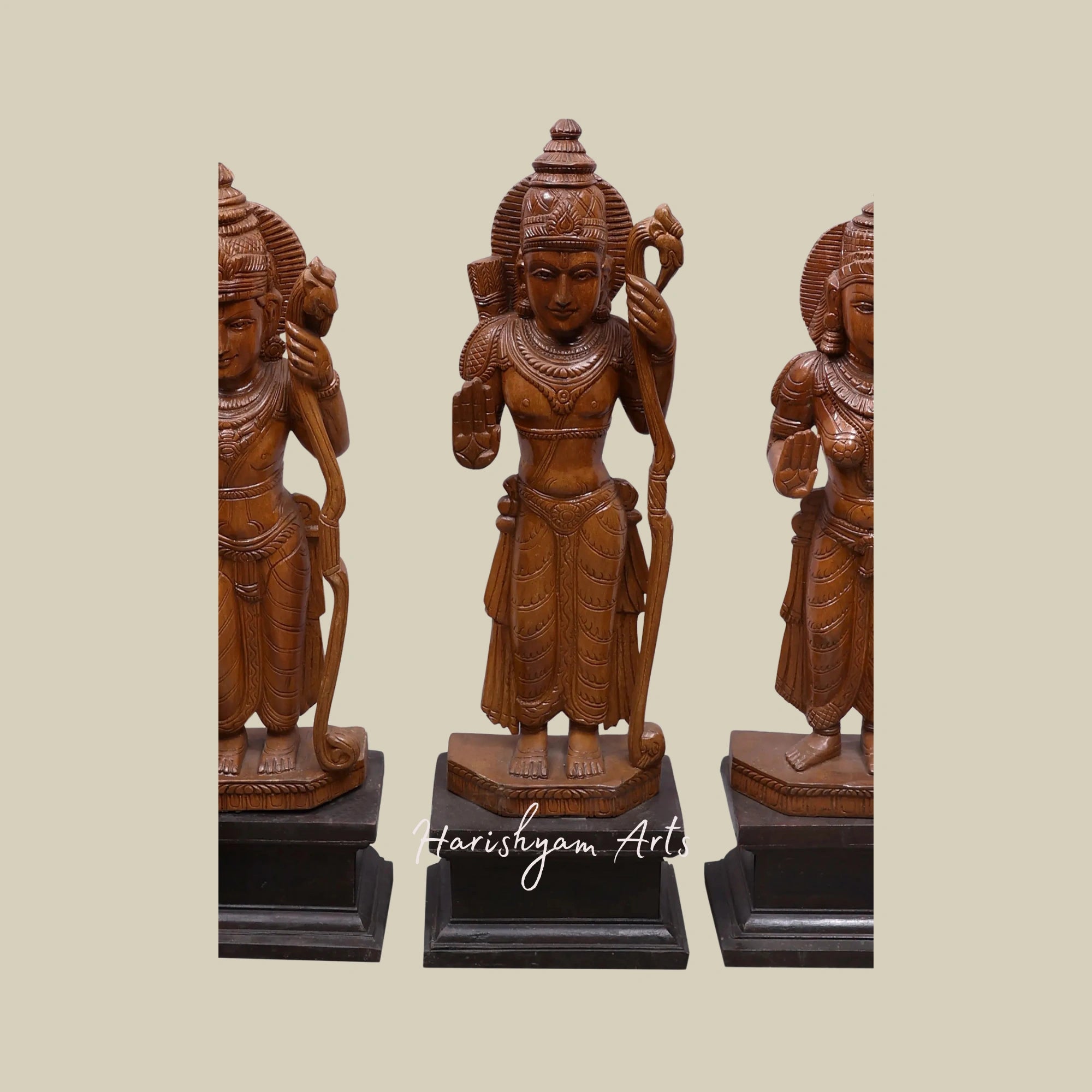 30" Wooden Lord Ram Darbar Idol for Temple Decor3