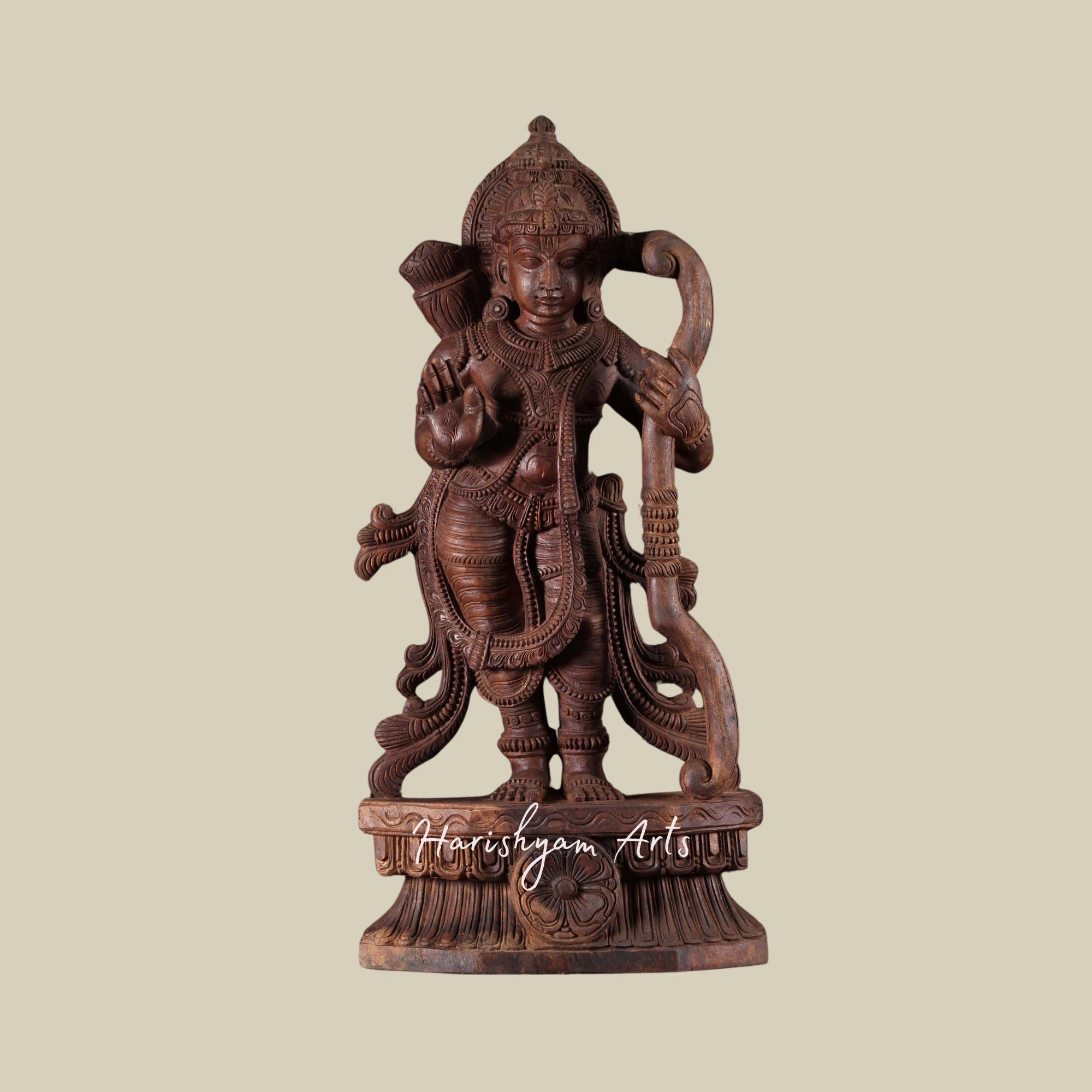 30" Wooden Ram Idol in Abhaya Mudra Holding Bow