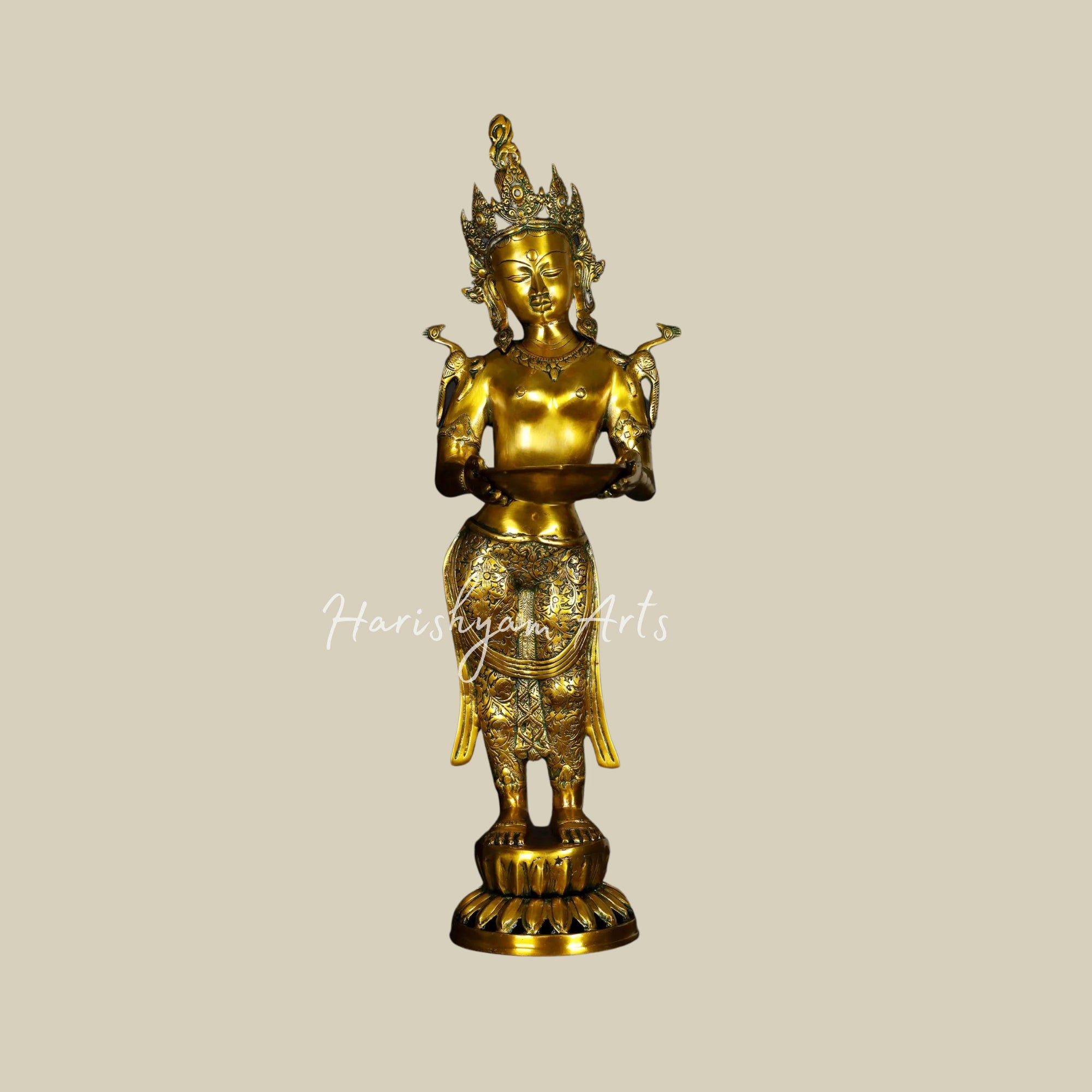 30" Handmade Brass Tara Statue with Lamp