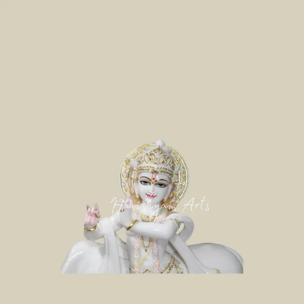 30" Krishna with cow vietnam marble statue