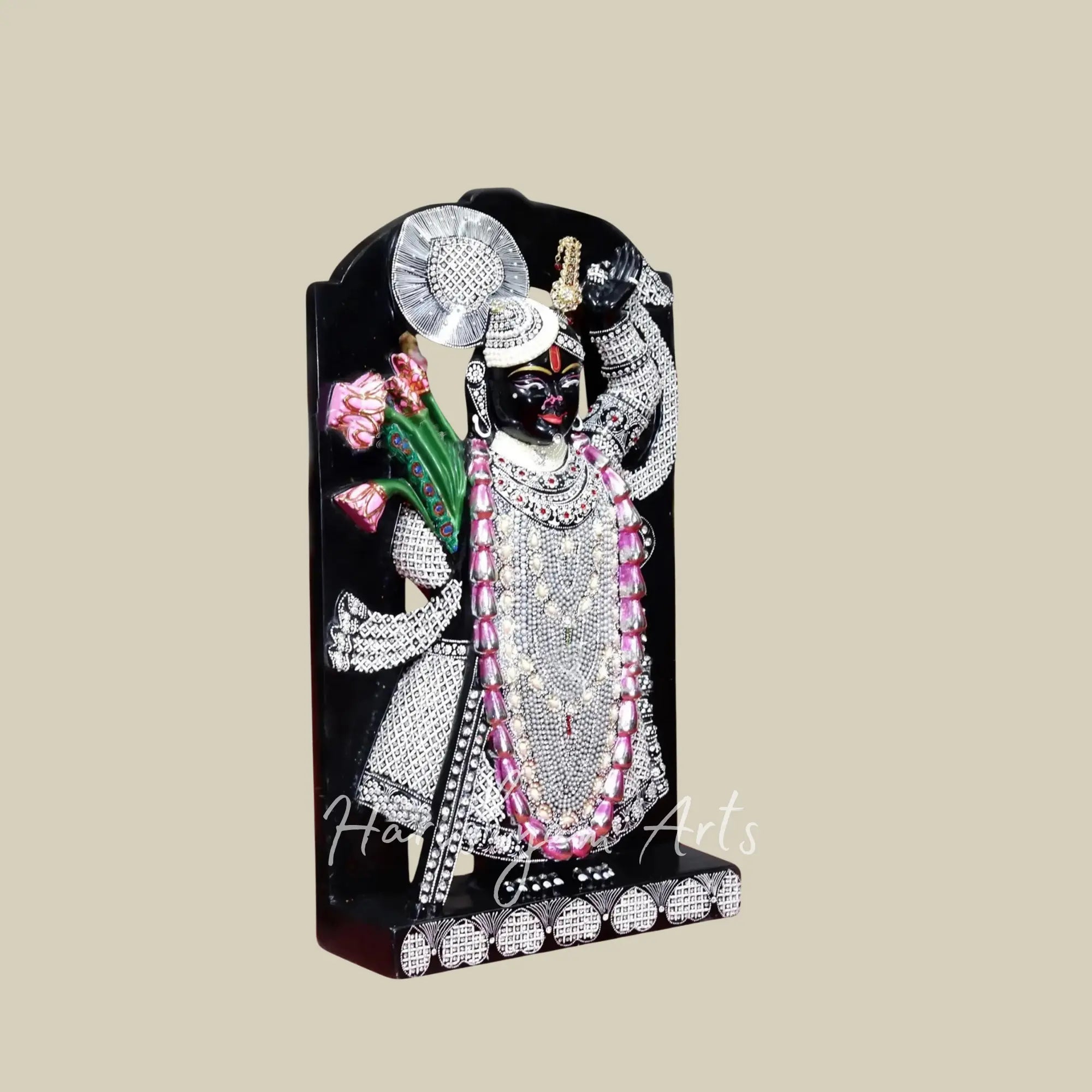 30 inches Large Black Marble Shrinathji Statue Panel 1