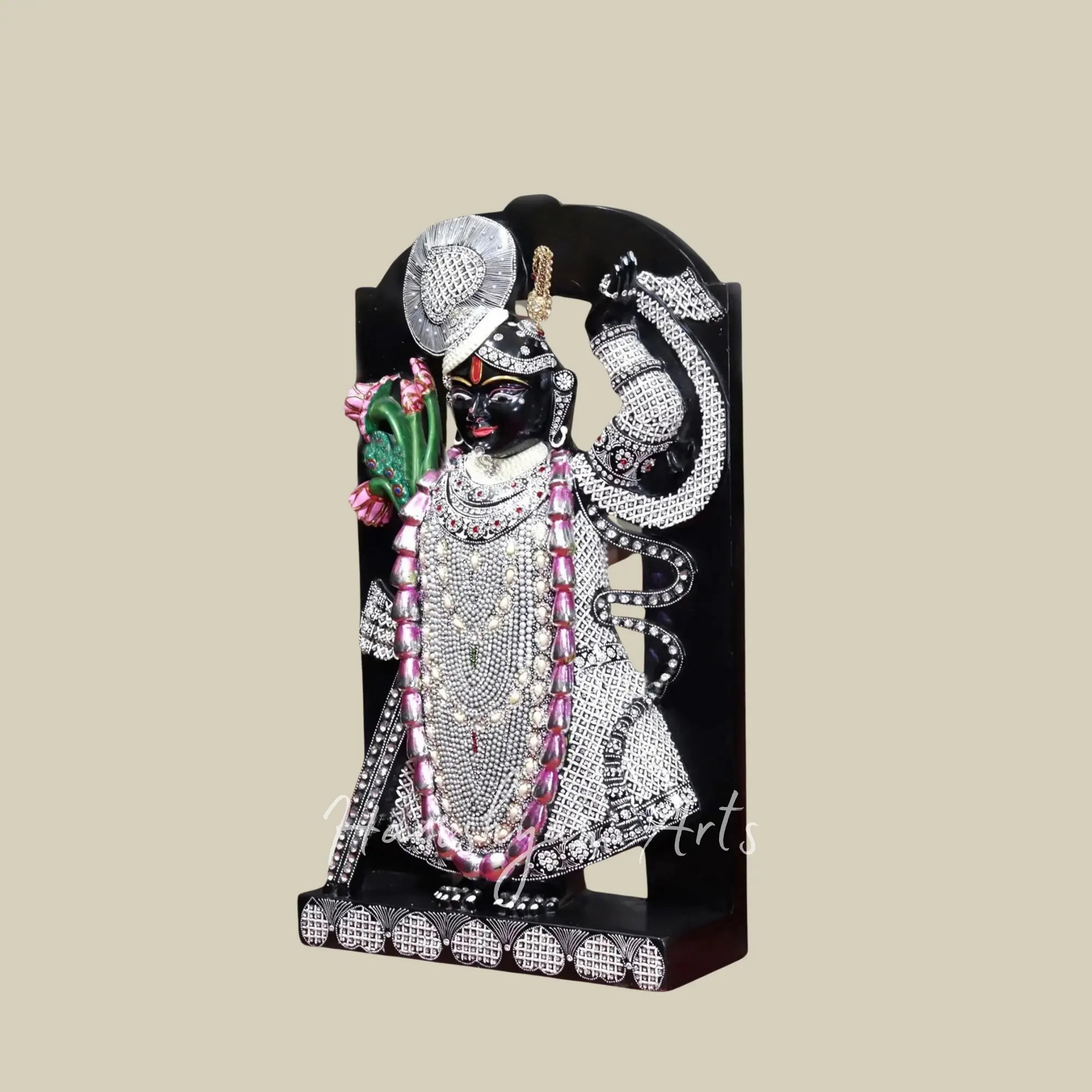 30 inches Large Black Marble Shrinathji Statue Panel 2