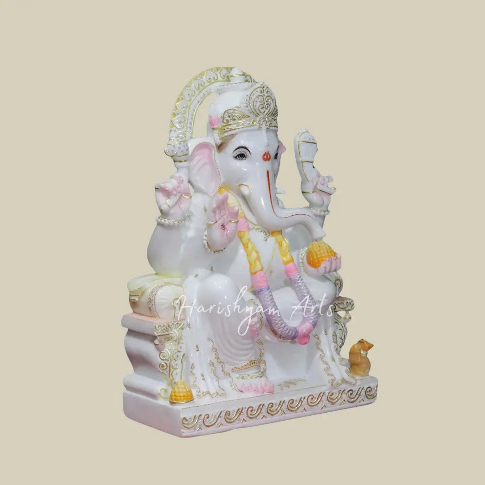 30" Lord Ganesha Statue White Makrana Marble