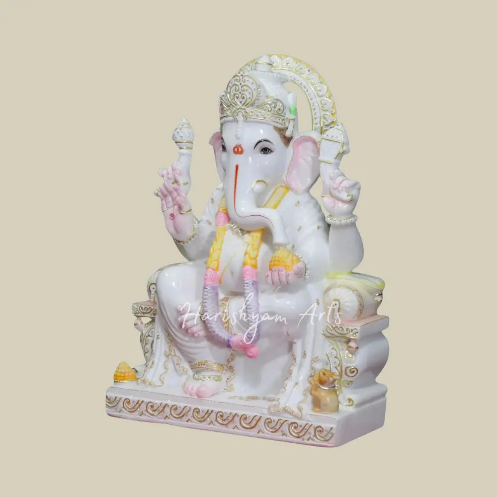 30" Lord Ganesha Statue White Makrana Marble